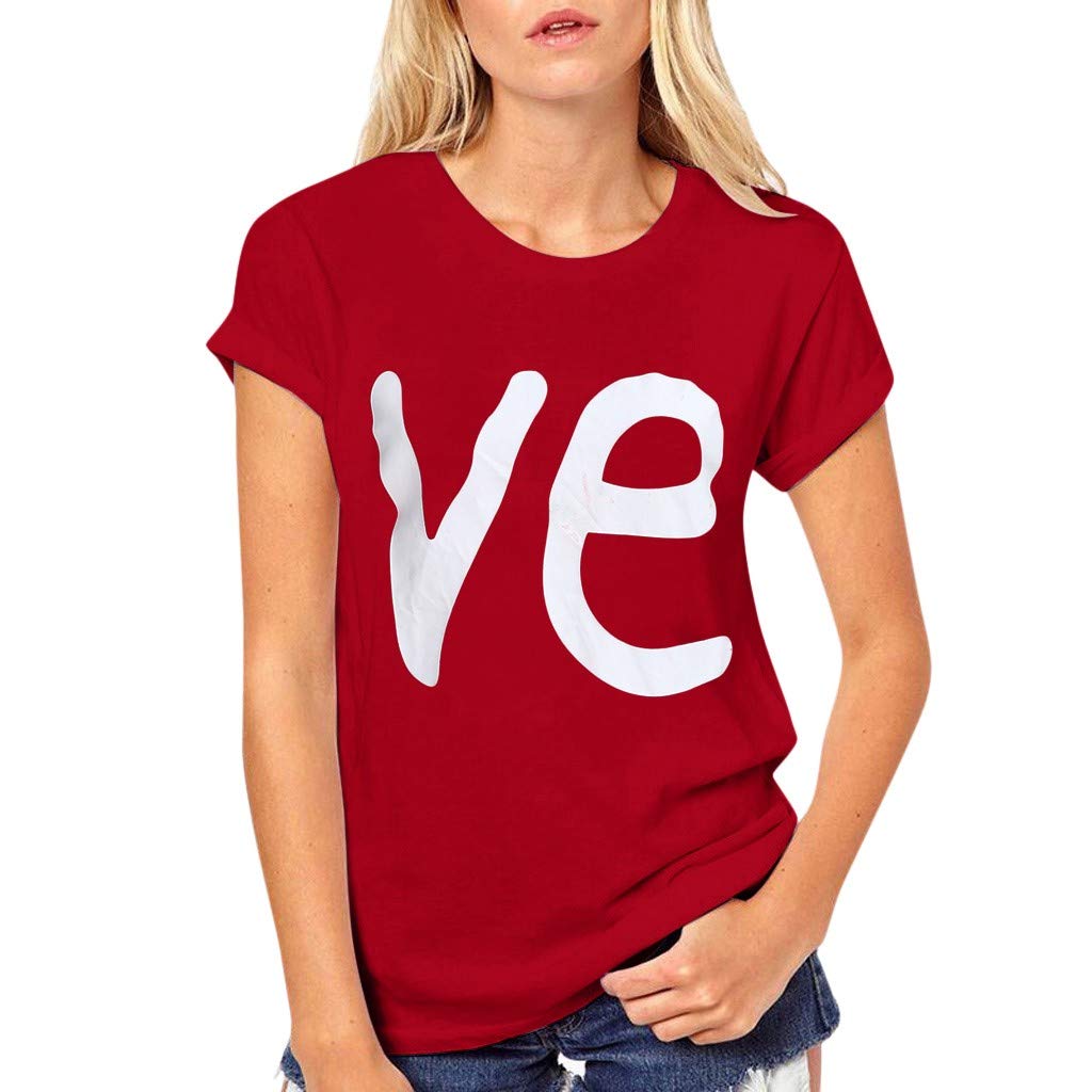 Women's Casual Couple T-Shirts - Matching Love Letter Print Short Sleeve O-Neck Blouses for Date Night & Anniversary Gifts