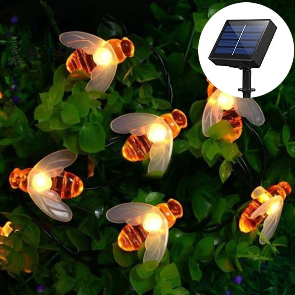 Honeybee Solar String Lights - 20FT Waterproof 30LED Bumble Bee Shaped Solar Powered Fairy Lights for Outdoor Garden, Patio, Yard, Summer Party, Wedding & Christmas Decorations (Warm White) | Perfect for Backyard, Porch, Fence, Tree & Holiday Lighting