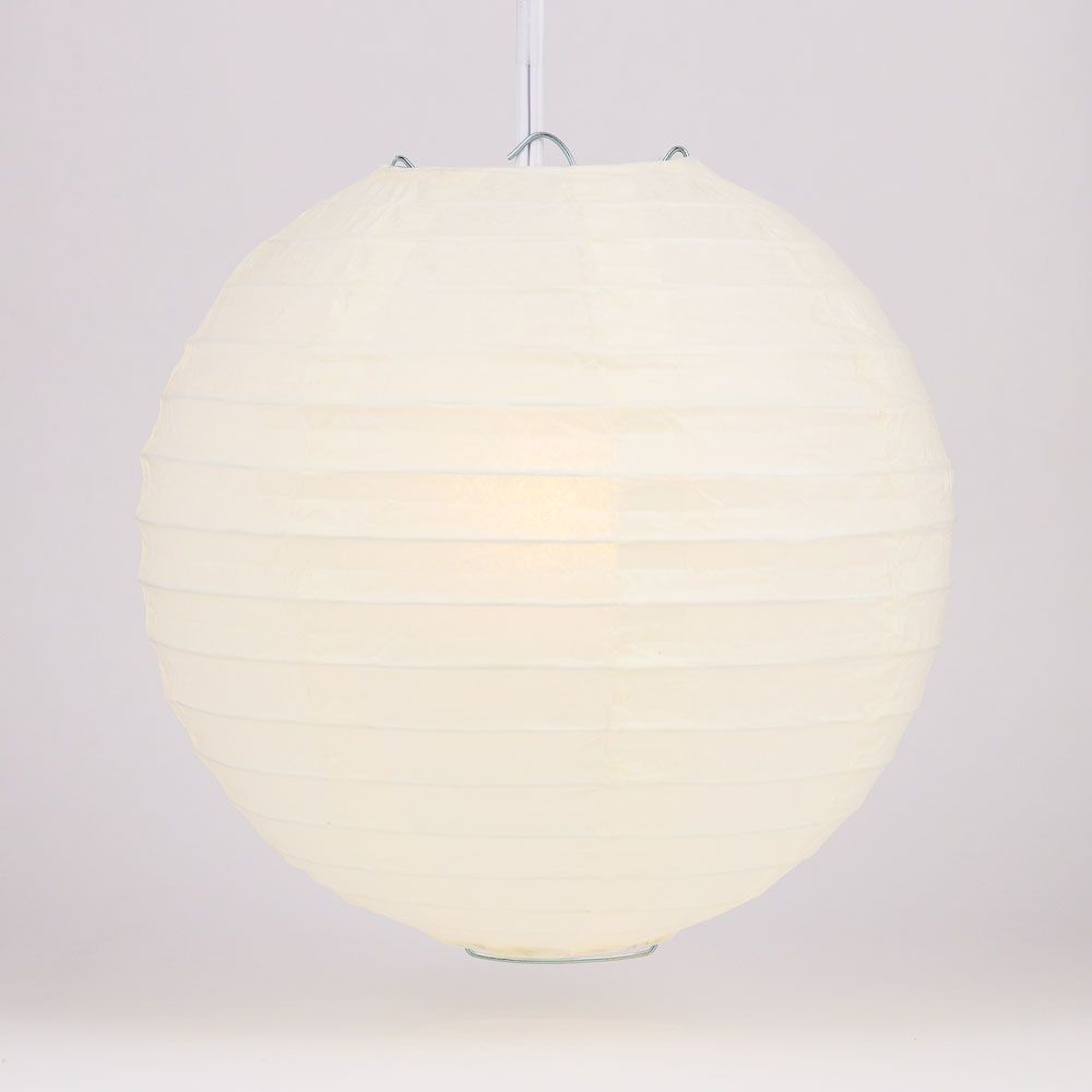 4 Pack Beige Round Paper Lanterns with Even Ribbing - Elegant Hanging Decor for Weddings, Parties & Home Decoration (String Lights Sold Separately)