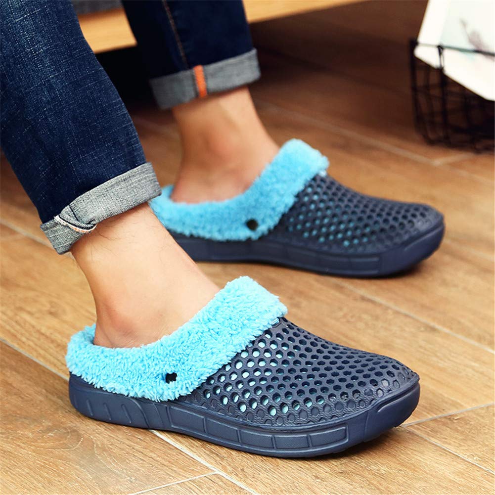 QISHENG Men's & Women's Fur-Lined Mules Clogs - Slip-On Garden Shoes, Warm Winter Slippers with Soft Fleece Lining - Comfortable Slides for Indoor/Outdoor Use - Perfect for Home, Yard, and Relaxation (Blue)