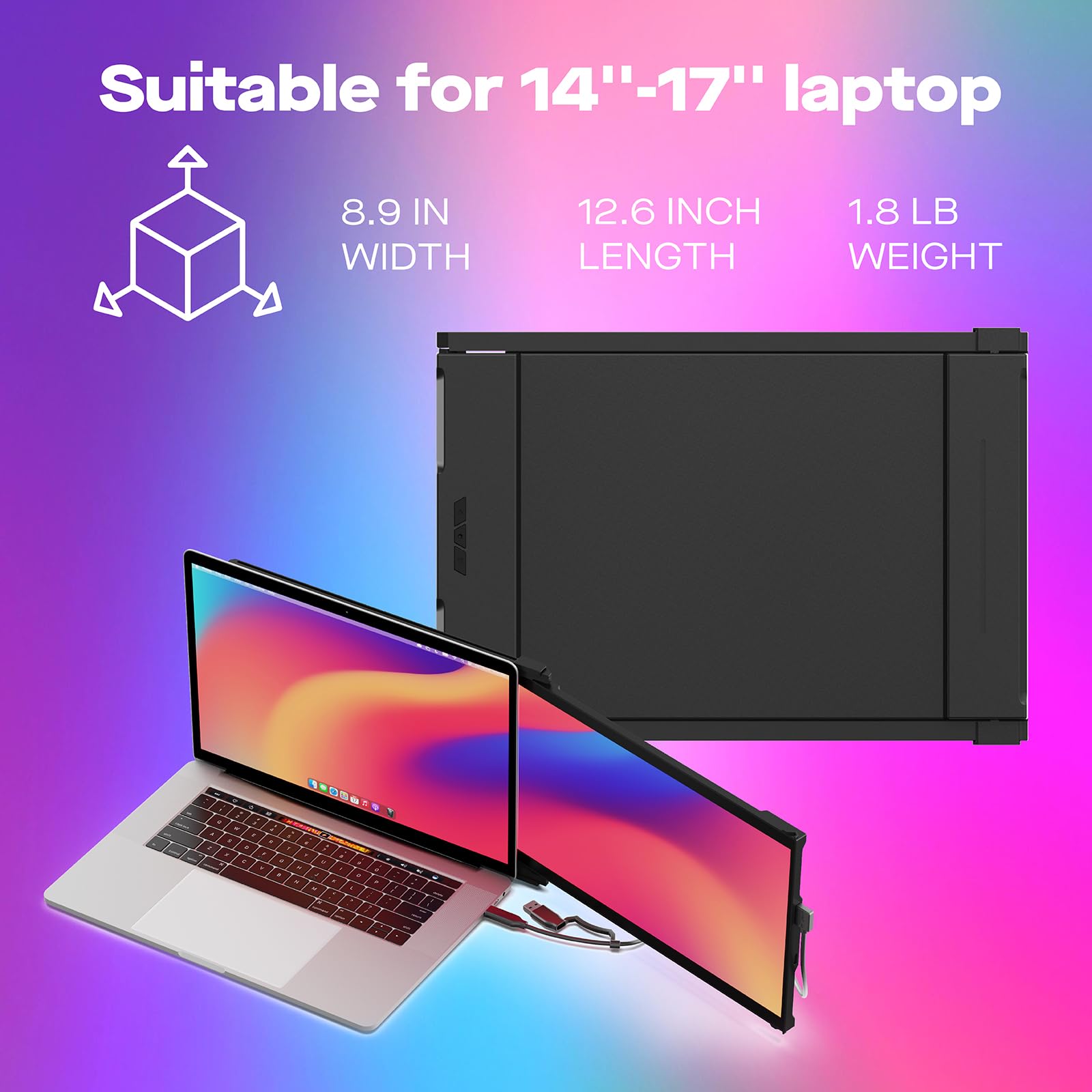 14'' Nexus Portable Laptop Screen Extender | Plug & Play Dual Monitor for 14-17 Inch Laptops | Compatible with Windows, Mac, Android & Nintendo Switch | Black | Perfect for Remote Work, Gaming & Multitasking