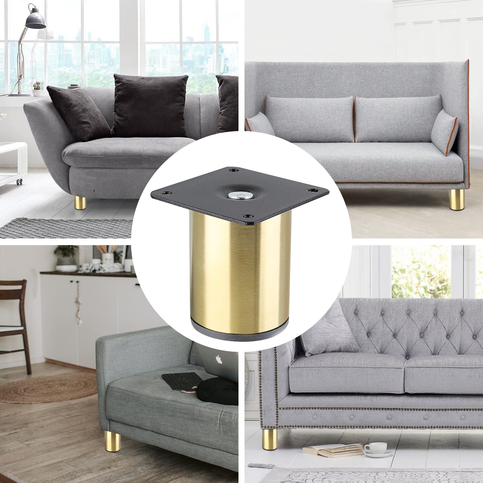 4-Pack Stainless Steel Furniture Legs 3 Inch (80mm) - Gold Cabinet Feet for Sofa, Vanity Desk, Dresser, Shelf, Futon, Coffee Table & Nightstand | Durable Replacement Couch Legs & Ottoman Supports for Home & Office Furniture