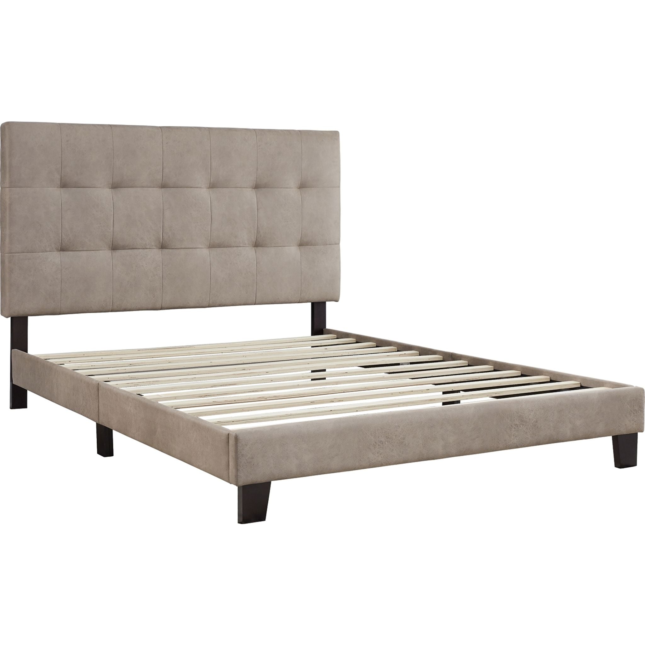 Adelloni Light Brown Upholstered Bed Frame - Queen Size Fabric Platform Bed with Wooden Slats for Bedroom, Guest Room & Master Suite