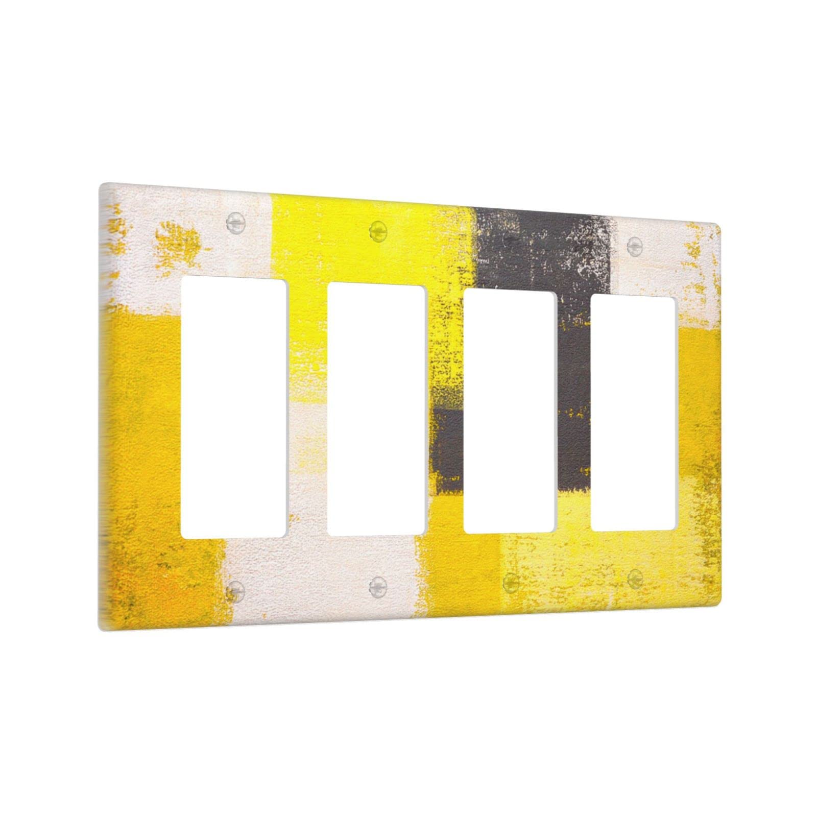 Abstract Beige Yellow Grey Quad Rocker Light Switch Cover - Decorative 4 Gang Wall Plate Covers - Funny Lightswitch Faceplate 4.5 x 8.0 Inch - Perfect for Living Room, Bedroom, Office & Home Decor
