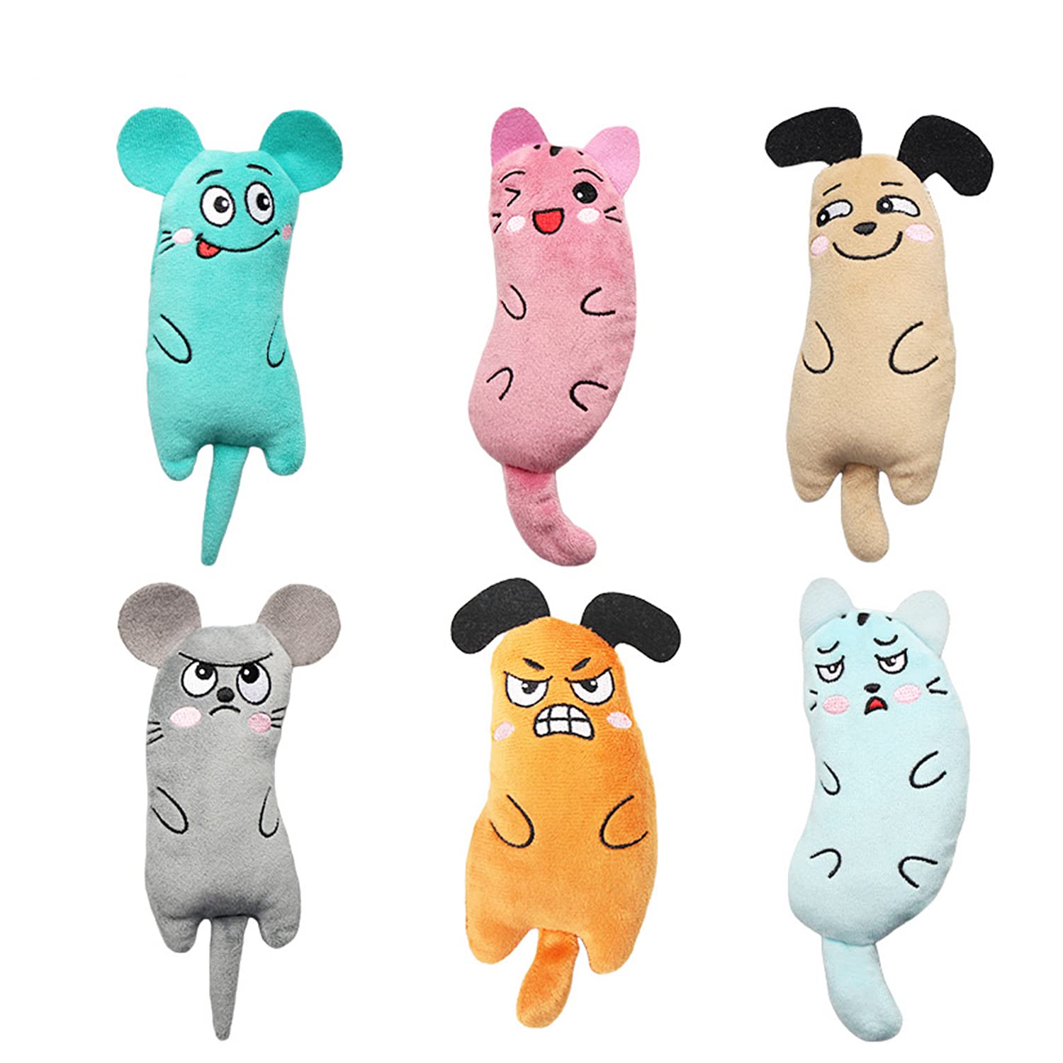 6 PCS Catnip Toys for Kittens & Adult Cats - Interactive Cat Chew Toys with Catnip, Bite-Resistant Cat Toys for Teething, Cartoon Mice Design - Perfect for Playtime, Training & Stress Relief