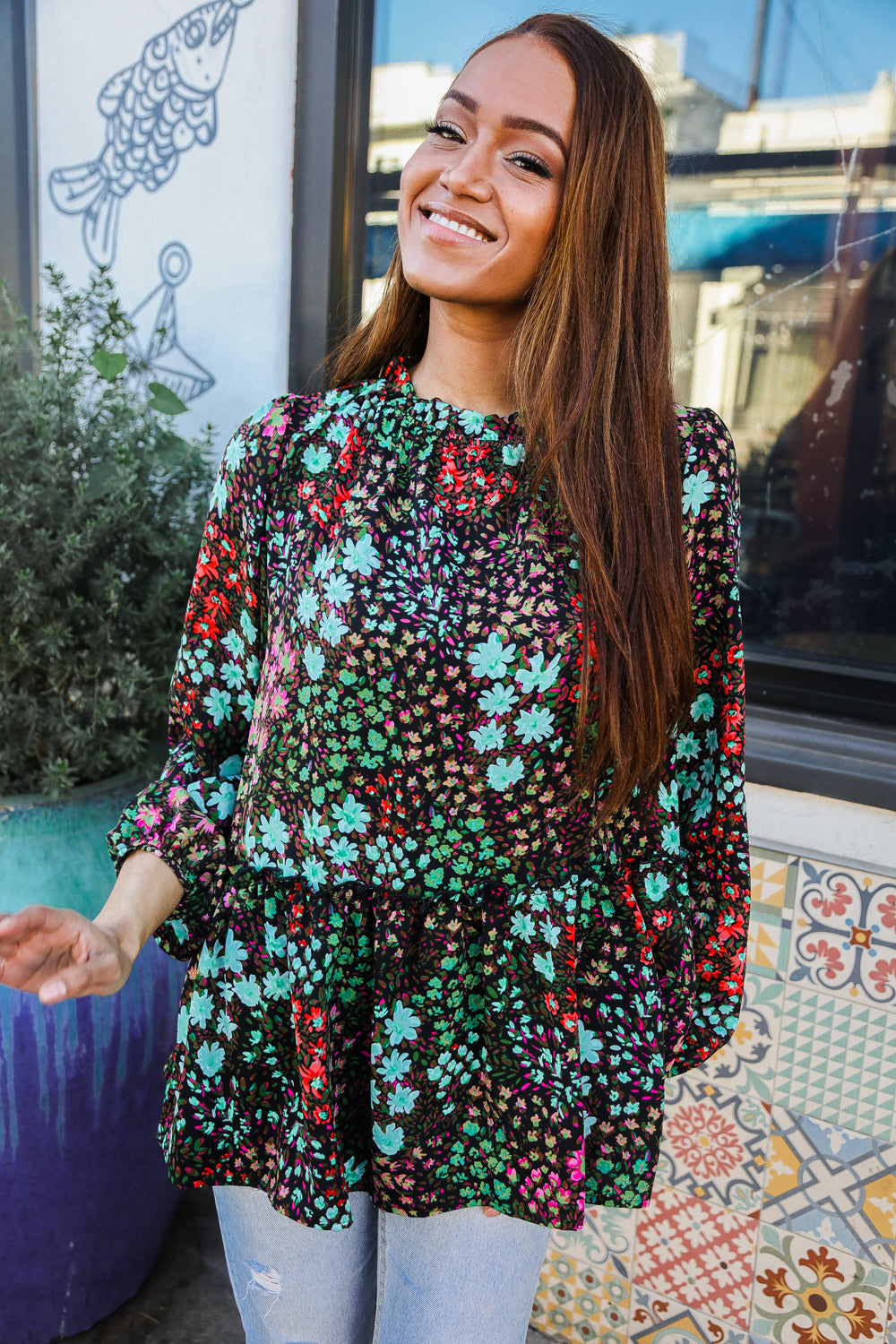 Elegant Floral Embroidered Blouse with Bubble Sleeves for Women | Chocolate & Emerald Green Fashion Top | Perfect for Parties, Dates & Office Wear