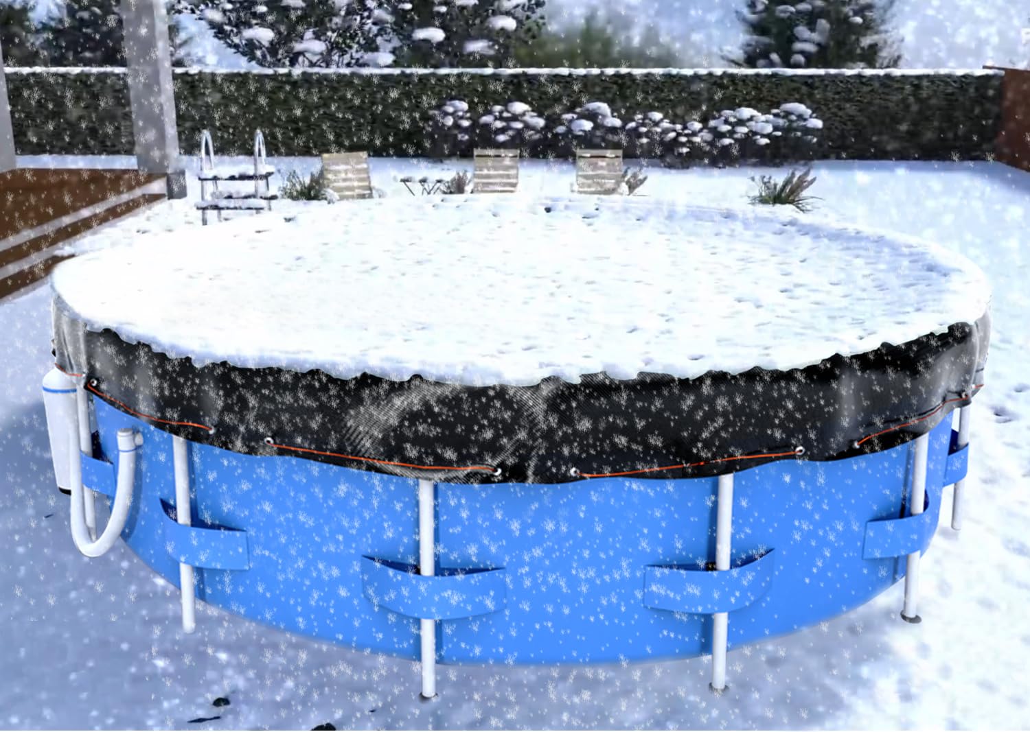 28ft Round Solar Pool Cover for Above Ground Pools - Heavy Duty Winter & Summer Protection with Winch & Cable - Waterproof, Dustproof, UV Resistant - Ideal for Swimming Pool Maintenance & Seasonal Protection