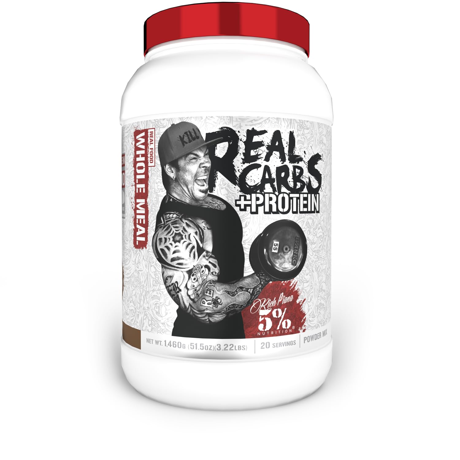 5% Nutrition Rich Piana Real Carbs + Protein Powder | 3.2 lb Chocolate Mass Gainer for Muscle Growth & Recovery | Pre & Post Workout Supplement | Gym, Bodybuilding & Fitness Nutrition | 20 Servings