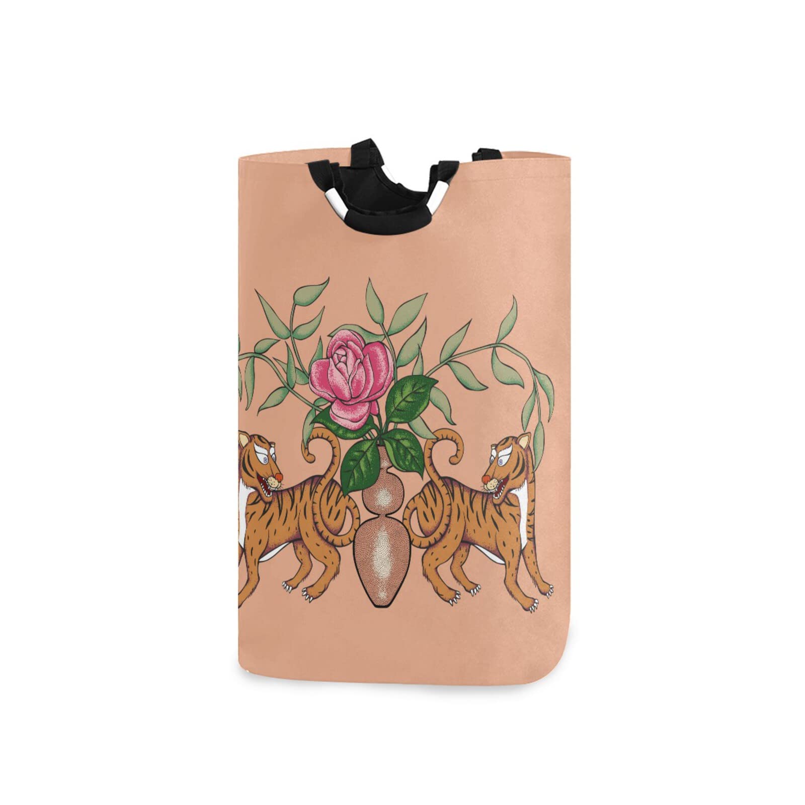 Susiyo Tigers with Flower Vase Chinoiserie Laundry Basket - Large Collapsible Freestanding Storage Hamper with Thick Handles for Bathroom, Dorm, Toys & Clothing Organization - Perfect for Home Decor, Laundry Room, and Bedroom Storage
