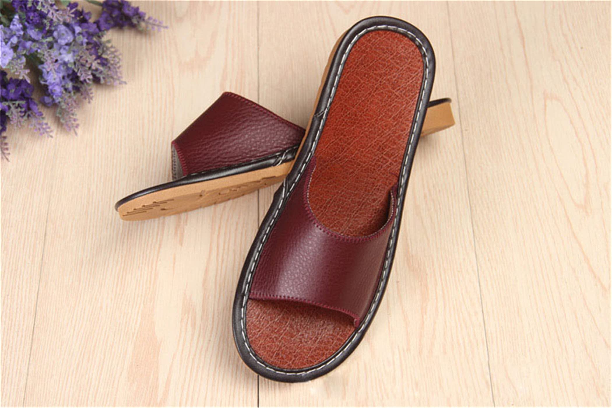 YILANLAN Women's Summer Leather Sandals - Non-Slip Bathroom Slippers, Comfortable Couple Home Floor Sandals for Swimming & Shower Use