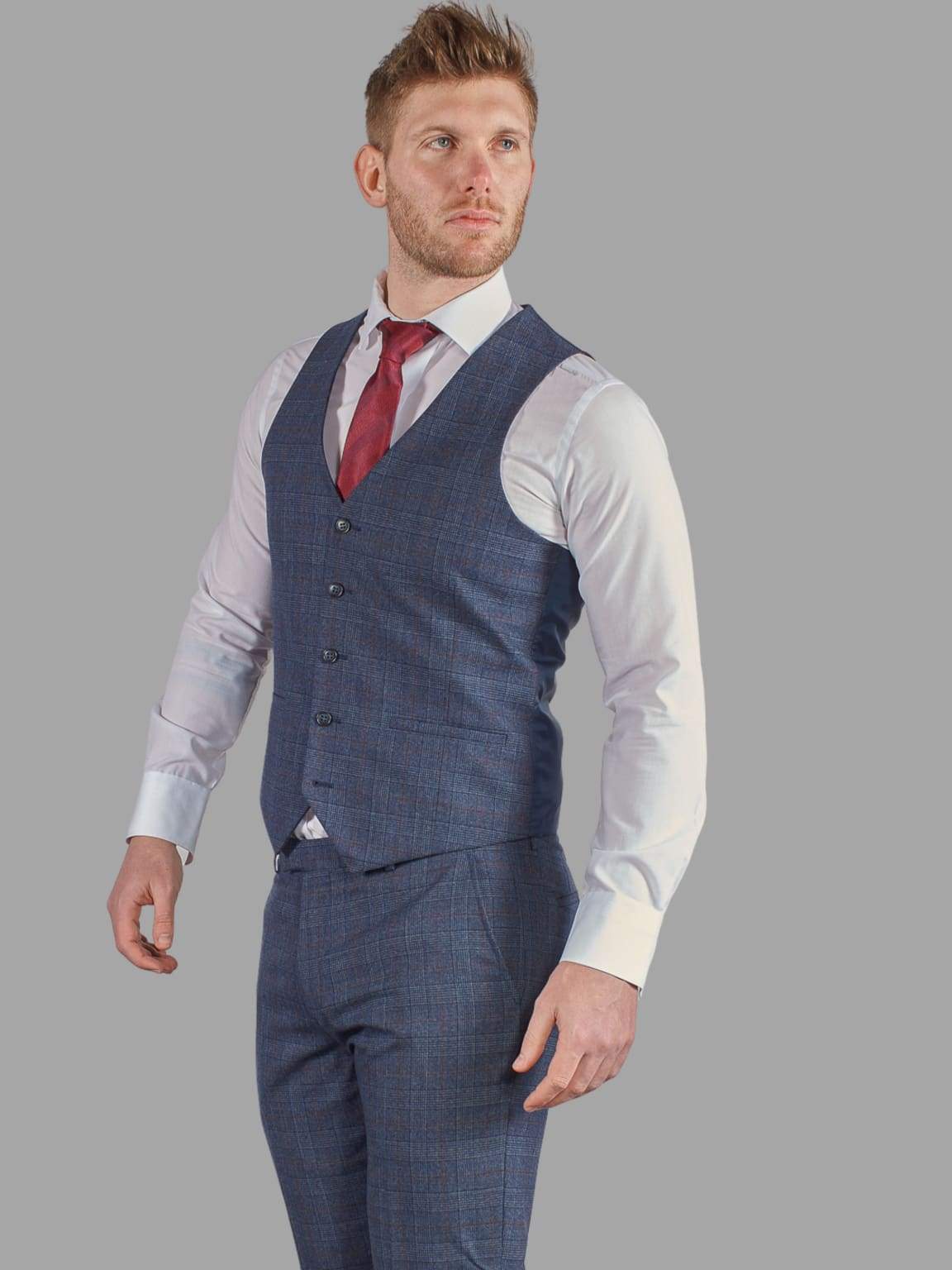 Harry Brown Finley Navy Check 3 Piece Suit for Men - Premium Wool Blend Business Formal Attire - Perfect for Weddings, Office Meetings & Special Occasions