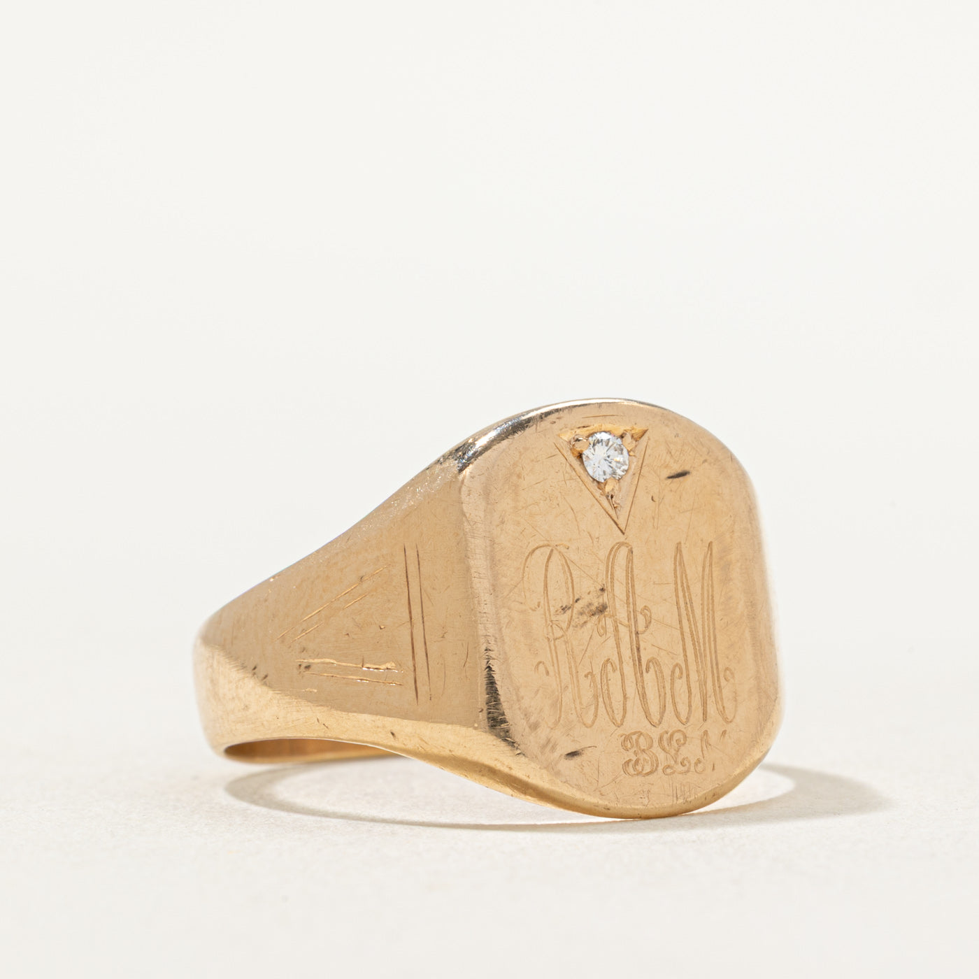 0.04ct Single Diamond 'RAM' Initial Signet Ring for Men - Size 11.25 - Elegant Personalized Jewelry Gift for Birthday, Anniversary & Special Occasions