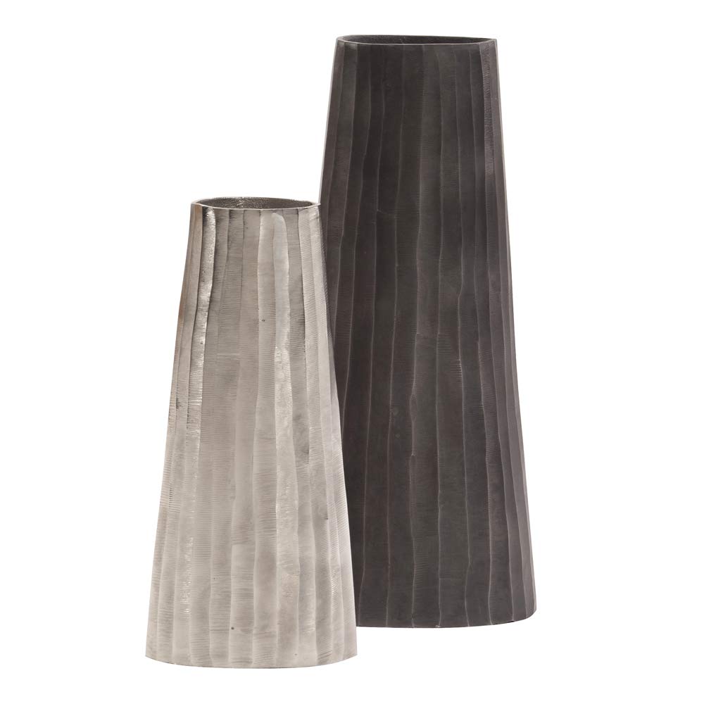Howard Elliott Chiseled Metal Decorative Flower Vase - Silver Textured Centerpiece for Dining Table, Living Room & Home Decor (8