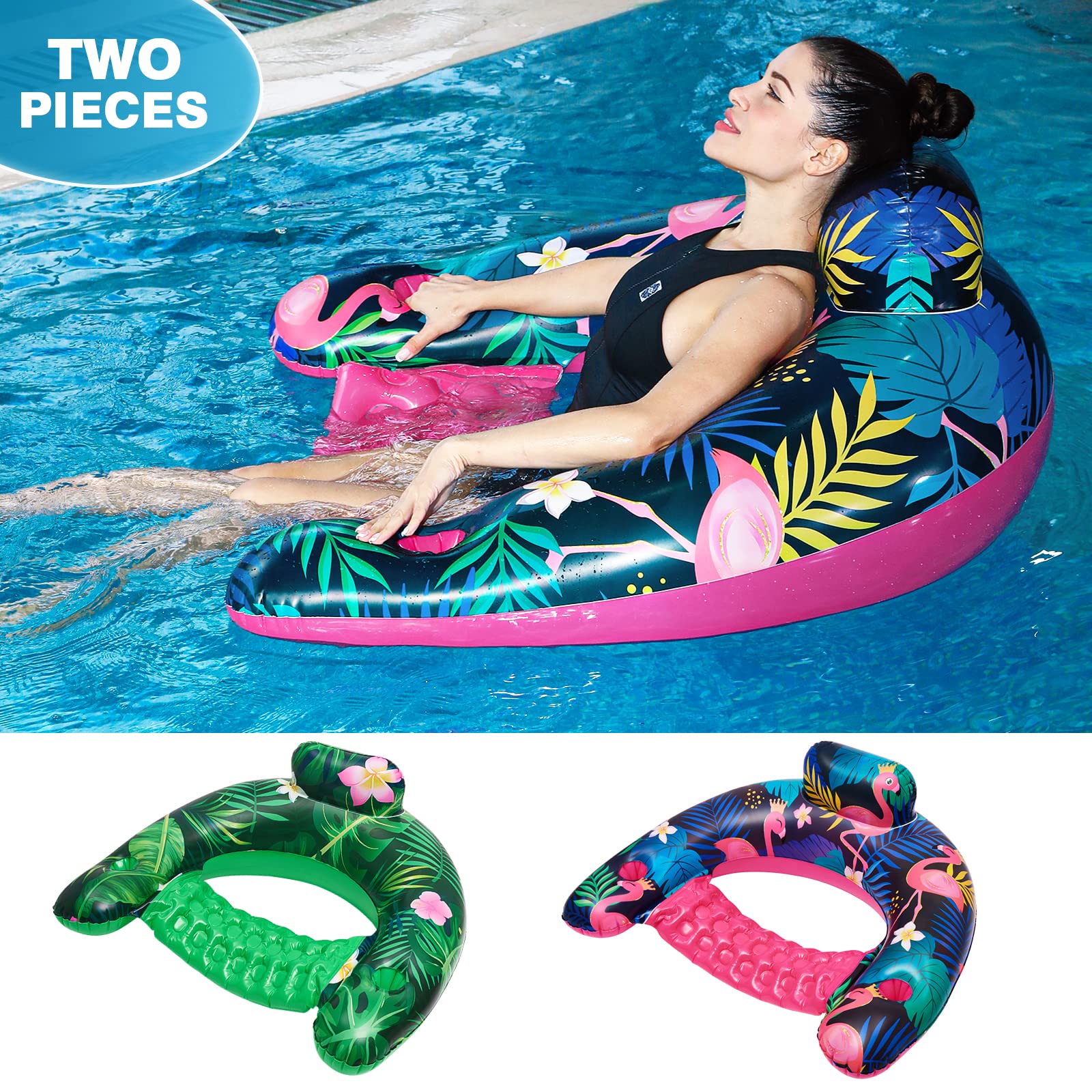 **WERNNSAI Inflatable Pool Float Chair - 2 Pack Portable Water Hammock with Cup Holder & Backrest, Adult Pool Lounger for Swimming, Beach, and Party (Ideal for Relaxing, Sunbathing, and Poolside Drinks)**