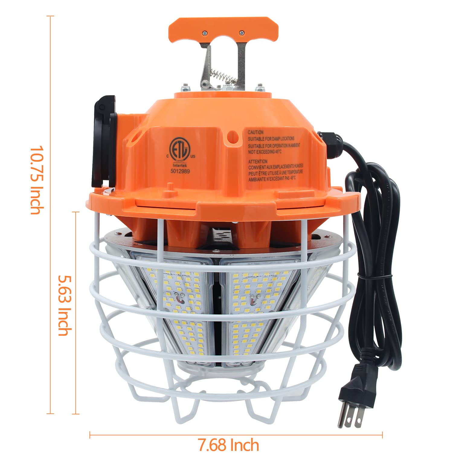 150W LED Temporary Work Light Fixture - 24,750LM Linkable Daylight White 5000K - Portable Hanging Jobsite Lighting with Stainless Steel Cover - Ideal for Outdoor Construction, High Bay Warehouse, and Workshop Lighting