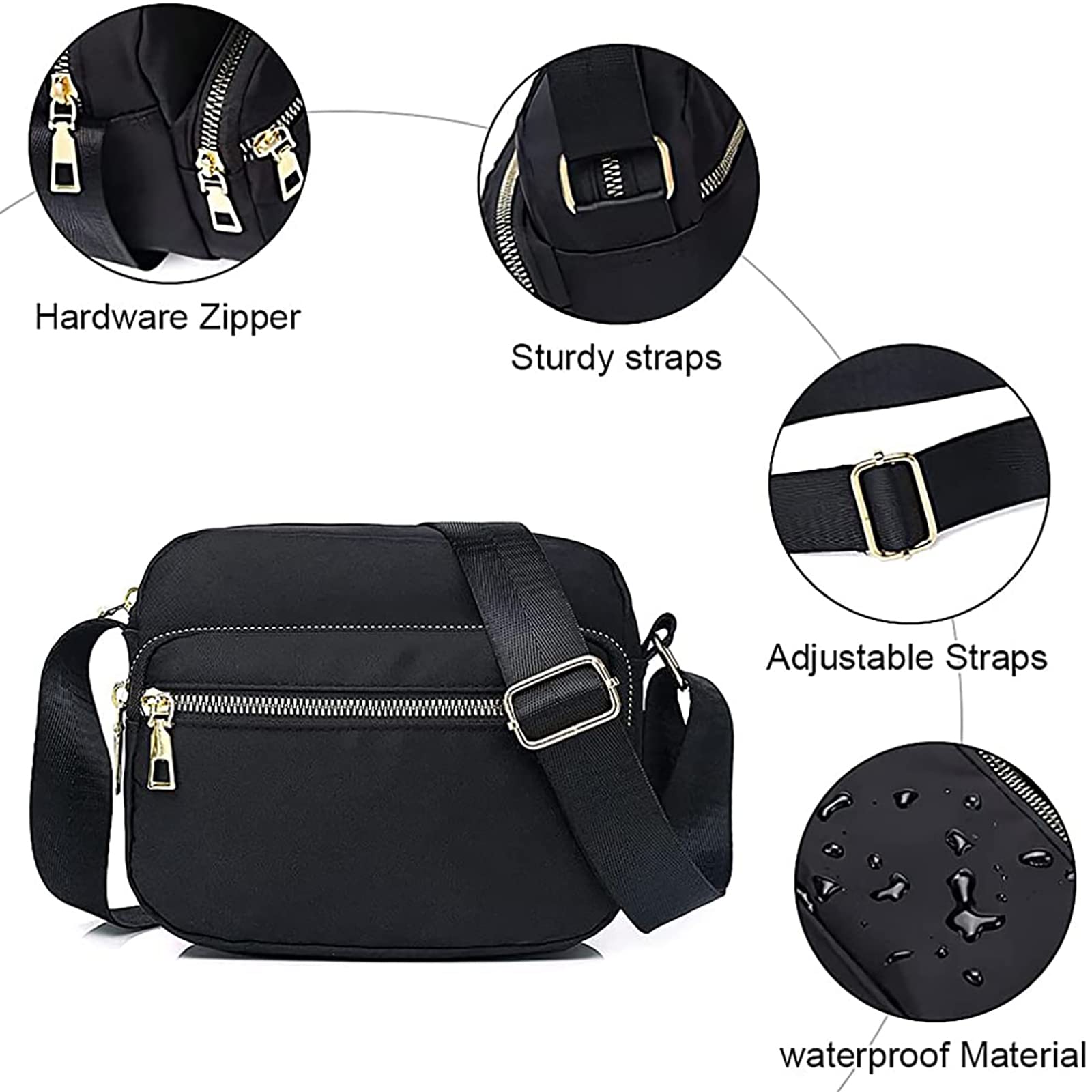 **KEYRI Women's Waterproof Nylon Crossbody Bag with 3 Zippered Compartments, Adjustable Wide Strap - Perfect for Travel, Shopping & Everyday Use**