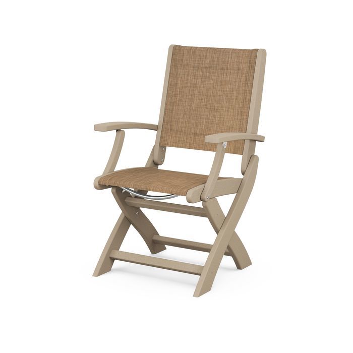 POLYWOOD Coastal Folding Chair - Durable Outdoor Furniture for Patio, Beach & Poolside - Weather-Resistant Adirondack Style Chair with Cup Holder