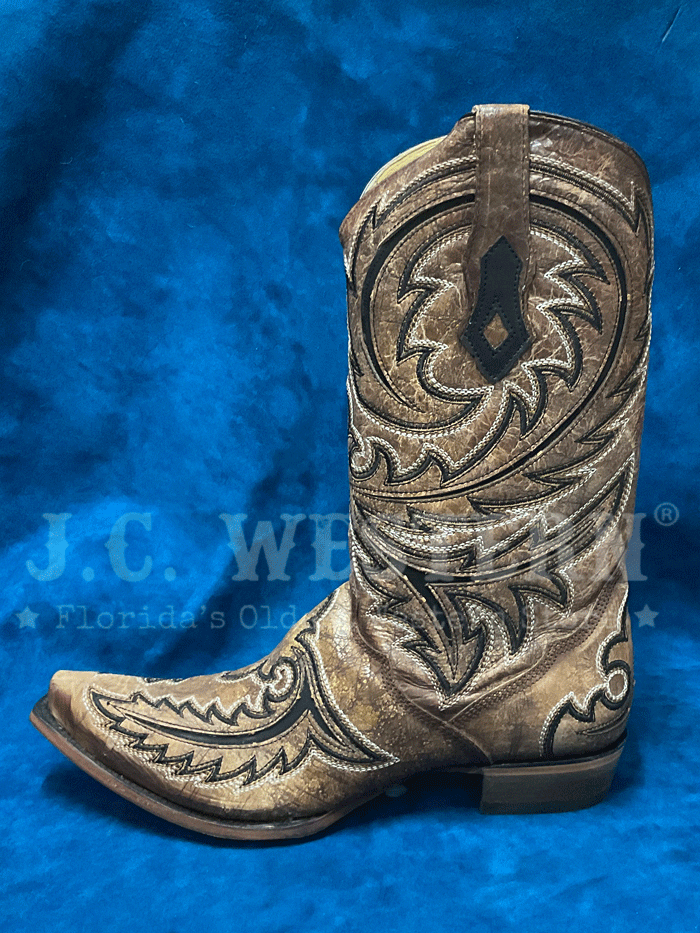 Men's Corral C4075 Western Boots - Brown Triad Embroidery Inlay Design, Comfortable Cowboy Boots for Riding, Dancing & Country Fashion