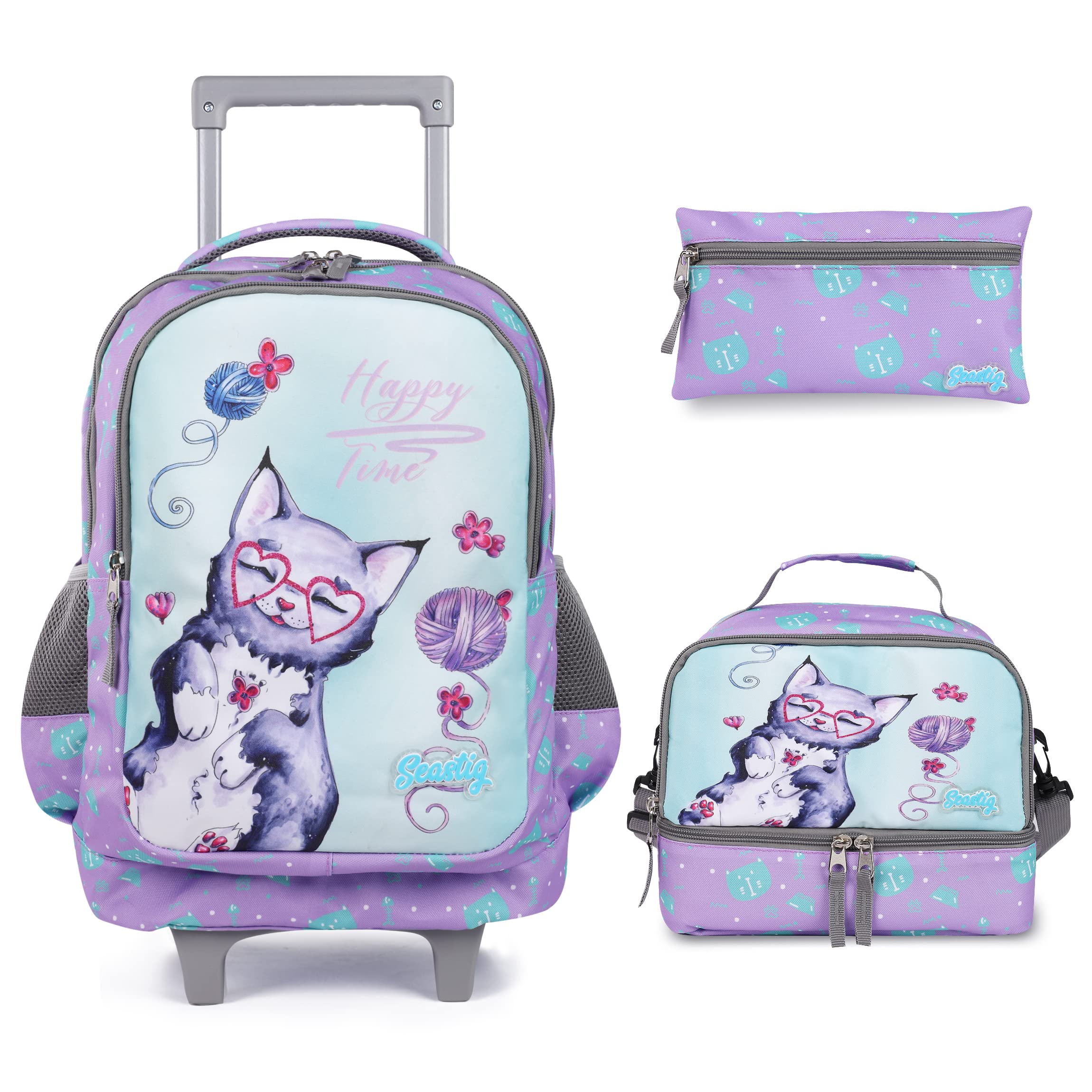 Kids Rolling Backpack with Wheels & Lunch Bag - School & Travel