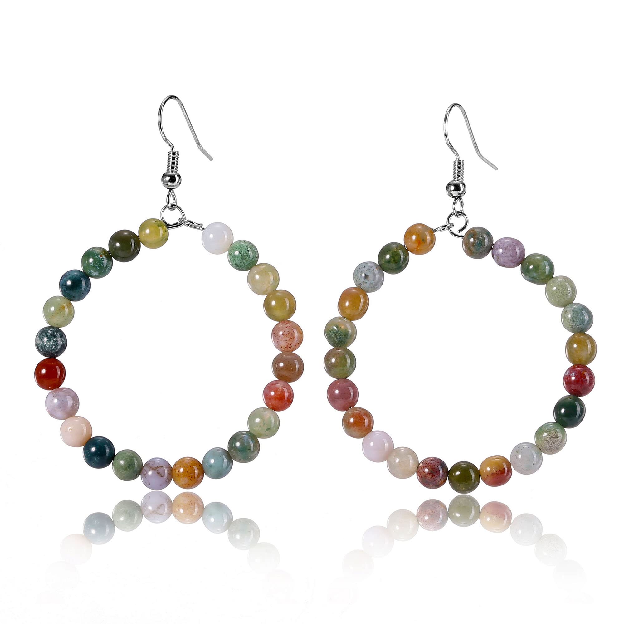 Jovivi Amethyst & Rose Quartz Healing Crystal Beaded Hoop Earrings - Natural Gemstone Dangle Earrings for Women | Reiki Jewelry, Chakra Balancing, Spiritual Gifts | Perfect for Meditation, Yoga & Energy Healing