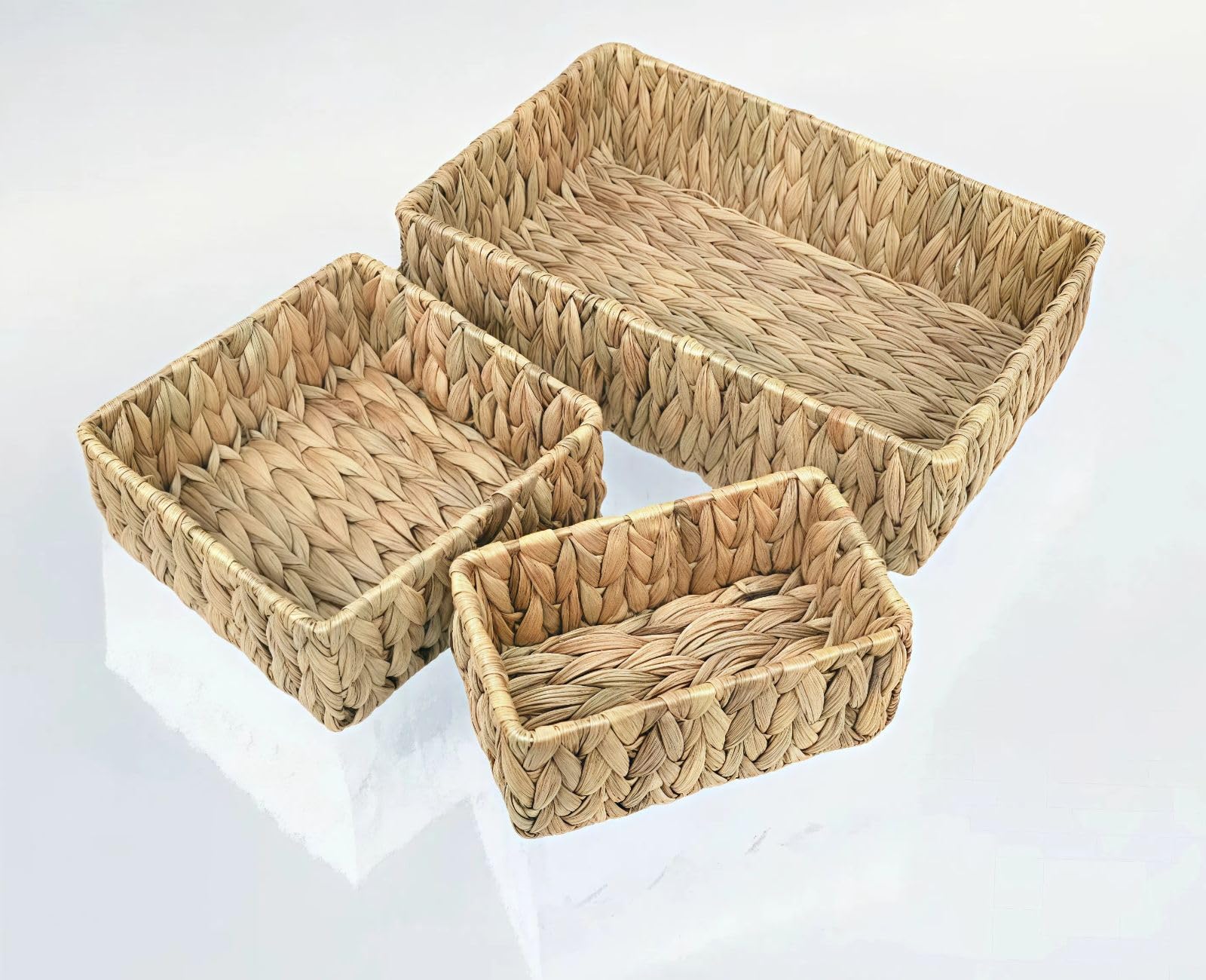 Handwoven Wicker Storage Baskets Set of 3 - Large & Small Organizing Bins for Nursery, Pantry Shelf, Bathroom & Home Decor - Natural Rattan Storage Solutions for Toys, Blankets & Household Items