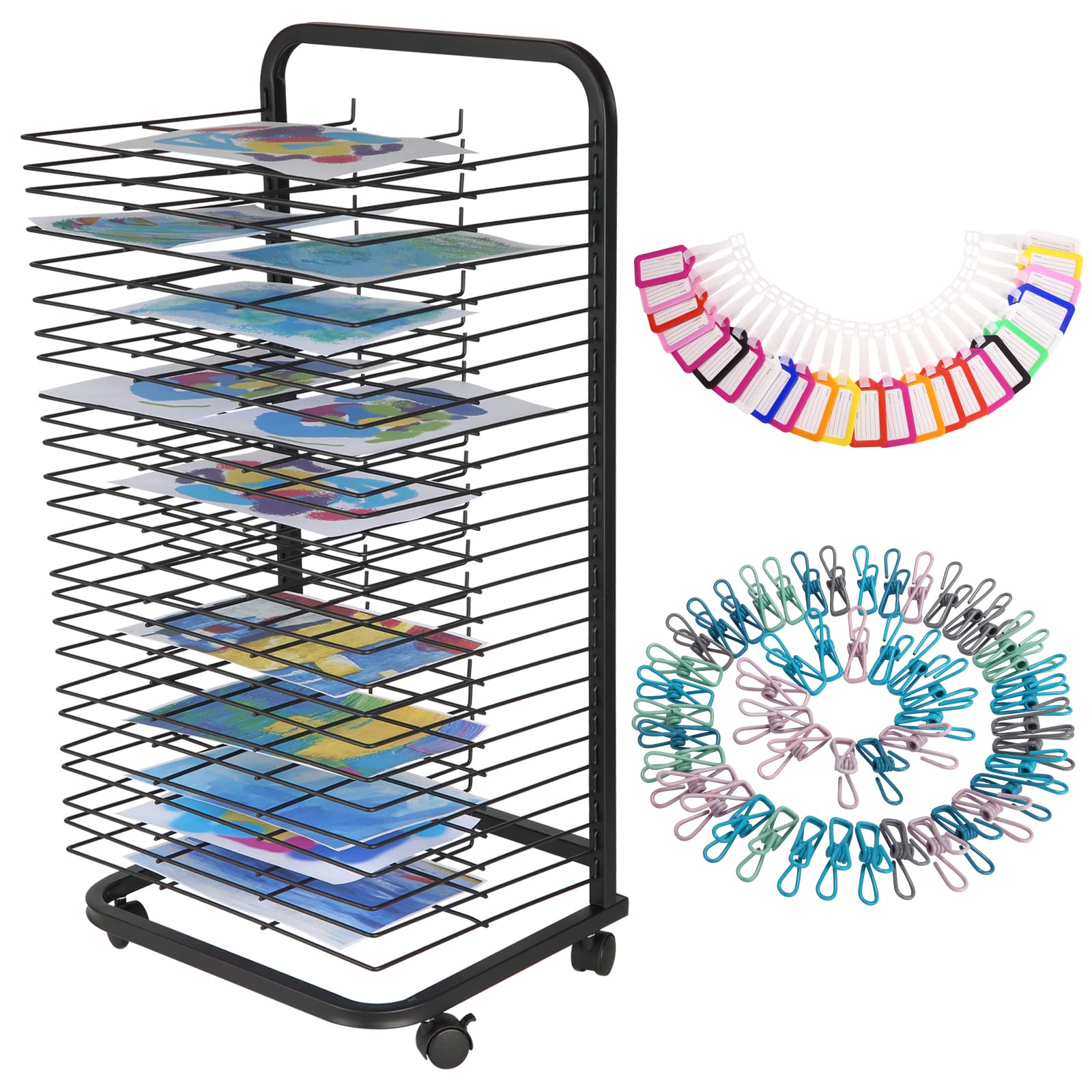 GARVEE 25-Shelf Art Drying Rack - 41.5 Inch Tall Adjustable Mobile Storage for Artists | Perfect for Painting Studios, Classroom & Home Art Projects