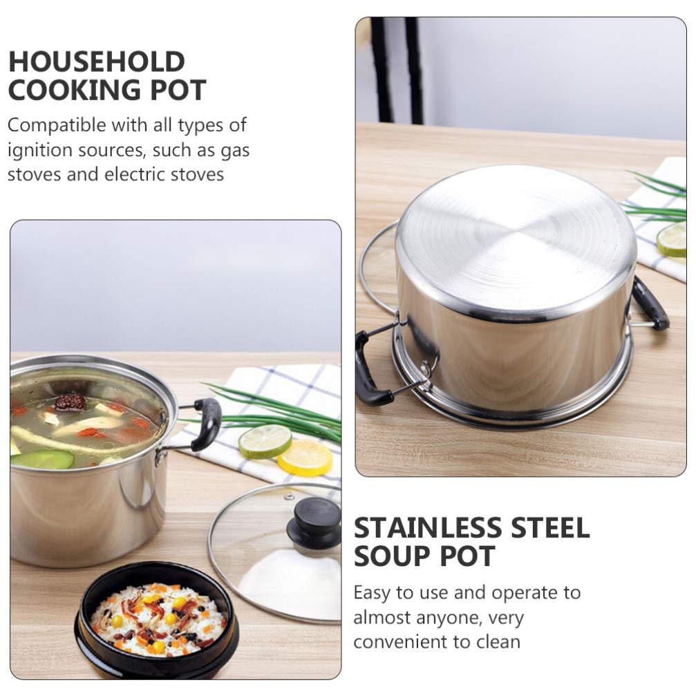 Premium Stainless Steel Soup Pot with Lid - 16cm Double Handle Stew Pan for Cooking, Pasta, Sauce & Noodles | Durable Household Cookware for Home Kitchen | Perfect for Soups, Stews, Chinese Cuisine & Meal Prep