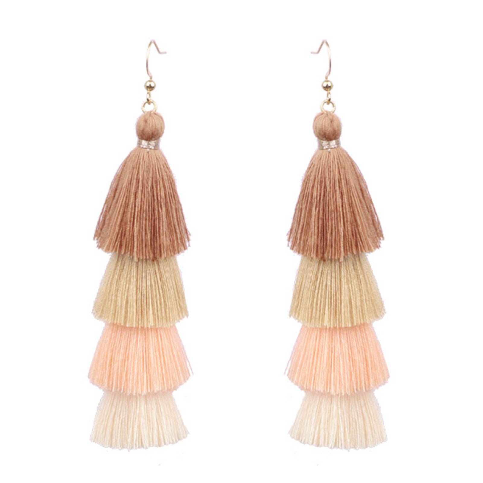 Bohemian Style Ultra Long 4-Layer Tassel Fringe Dangle Earrings for Women - 1 Pair Elegant Hook Earrings for Girls | Perfect for Parties, Weddings & Boho Fashion Accessories