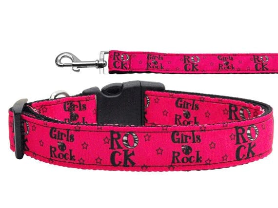Girls Rock Collar and Leash Set for Dogs - Adjustable Pet Collar with Matching Leash, Cute & Stylish Puppy Accessories for Small to Medium Dogs - Perfect for Walks, Training & Fashion Outfits