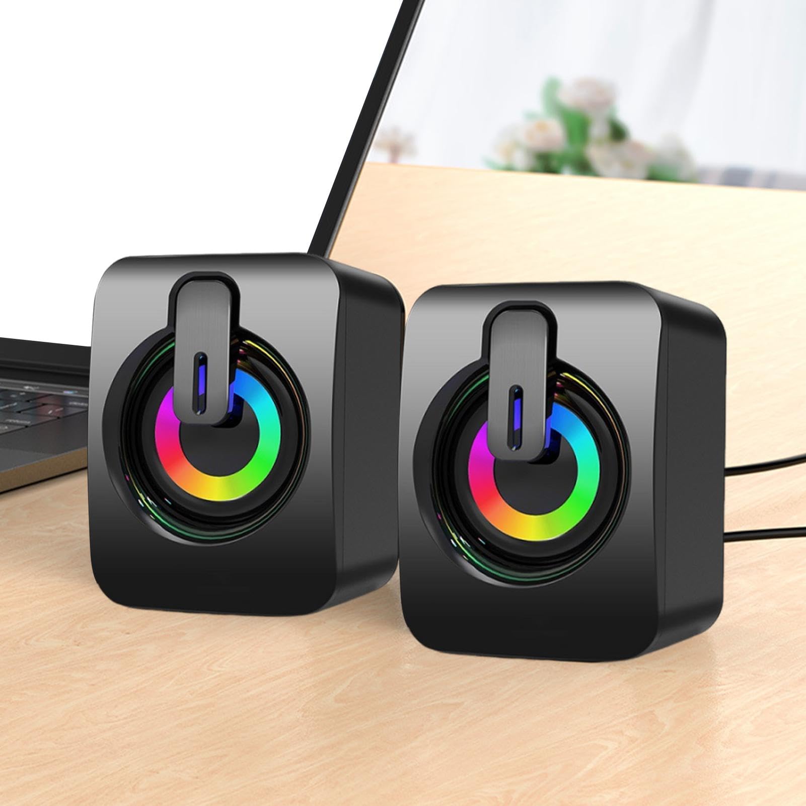 Ghjkldha USB RGB Lighting Computer Speakers - Wired Plug & Play Music Speakers for Dormitory, Gaming, Home Office & Computer Desk Setup