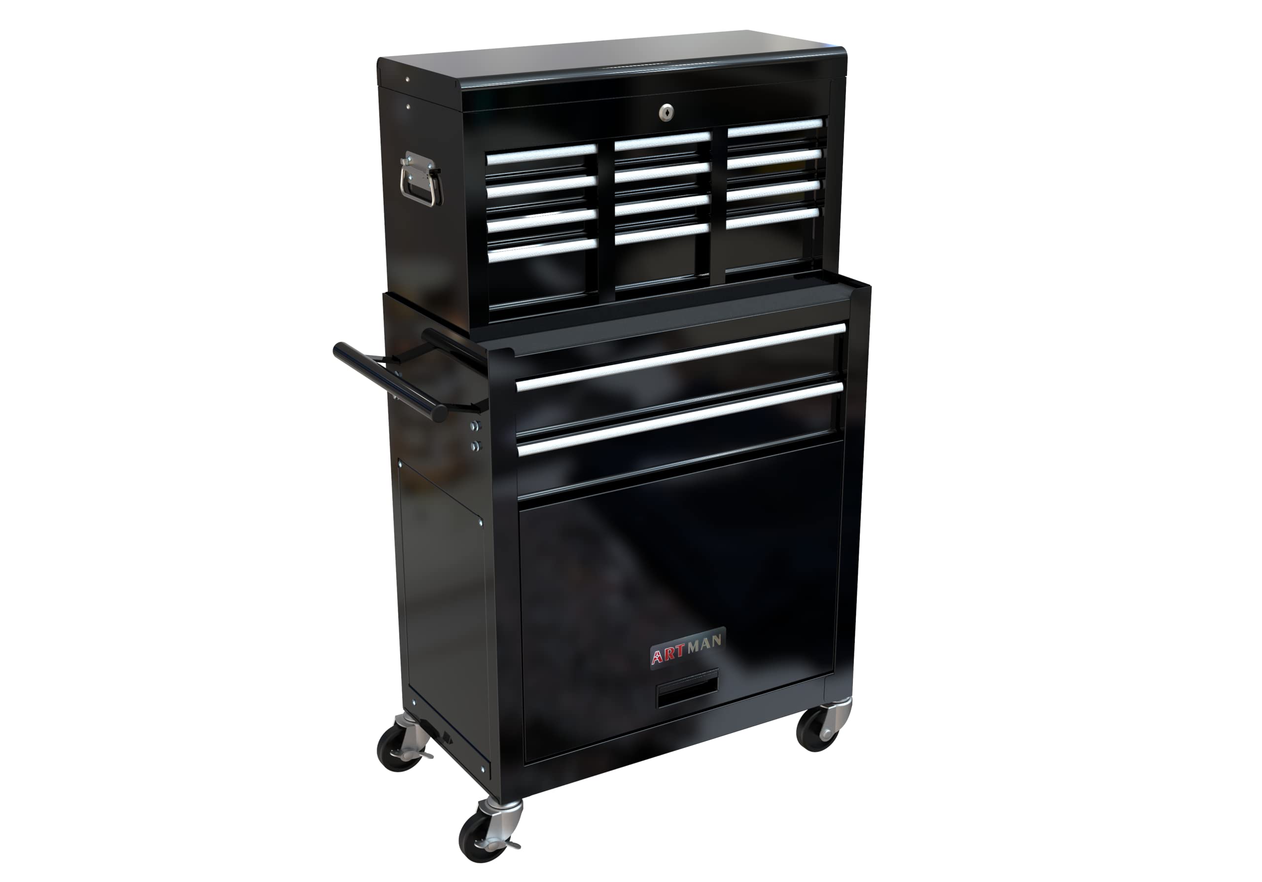 8-Drawer Rolling Tool Chest with Sliding Metal Drawers - Heavy Duty Tool Storage Cabinet & Organizer for Workshop, Garage, Auto Repair - Black Tool Box for Mechanics & DIY Projects