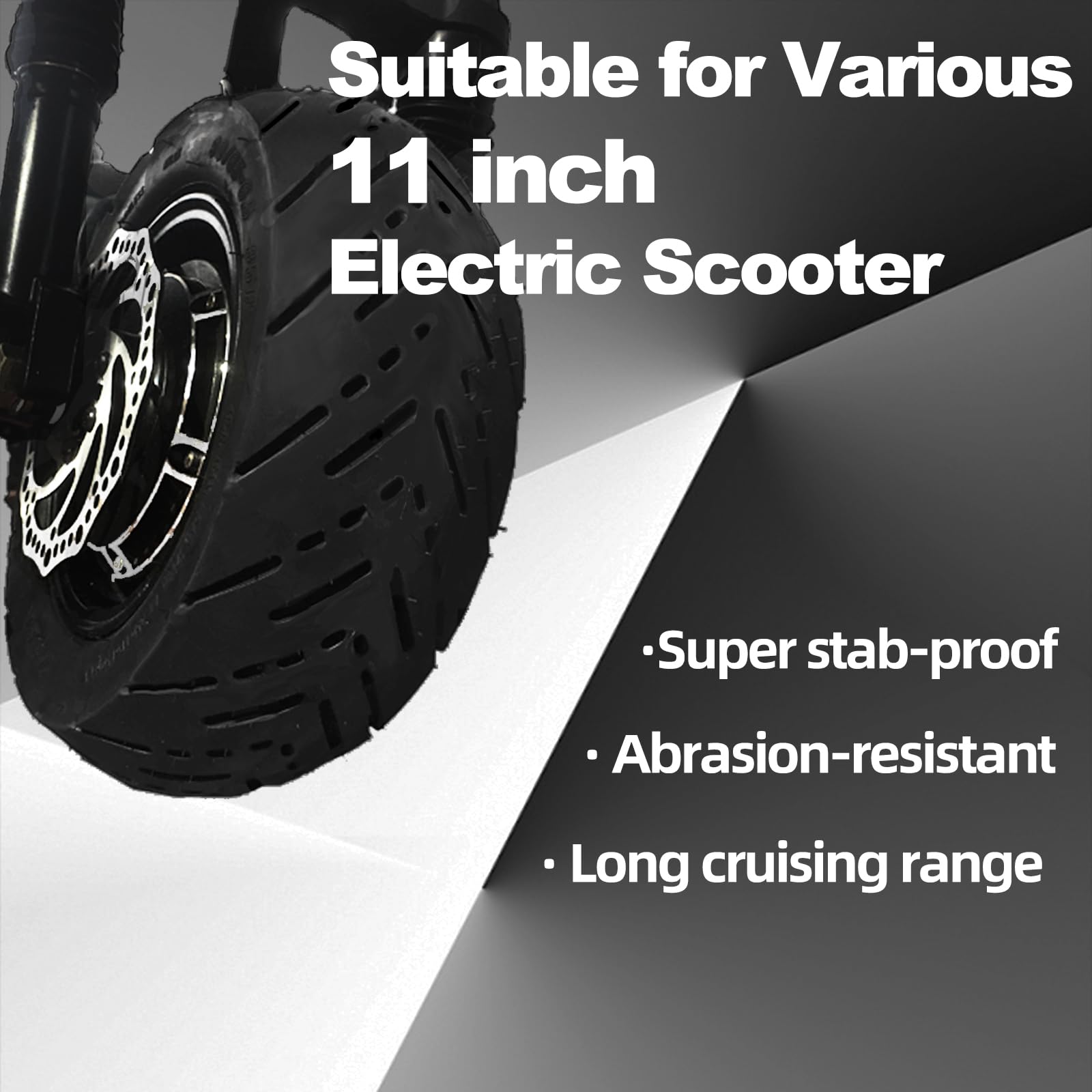 **11 Inch Electric Scooter Replacement Tire - 90/65-6.5 Tubeless Rubber Tire with Vibration Dampers for Smooth Ride | Compatible with 11