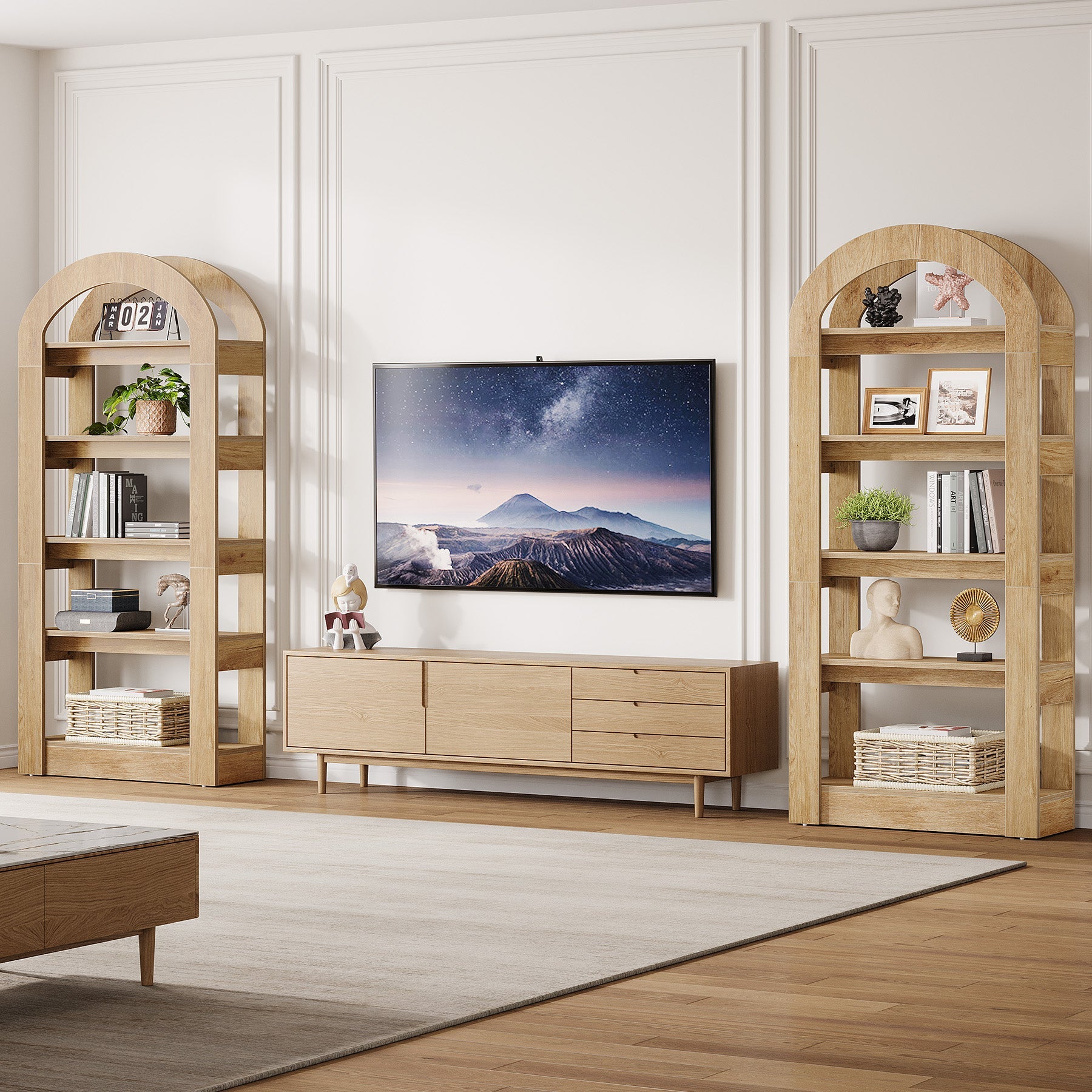 5 Tier Wooden Bookshelf - Arch Shaped Bookcase Display Shelf for Home, Office & Library - Perfect for Organizing Books, Decor & Storage