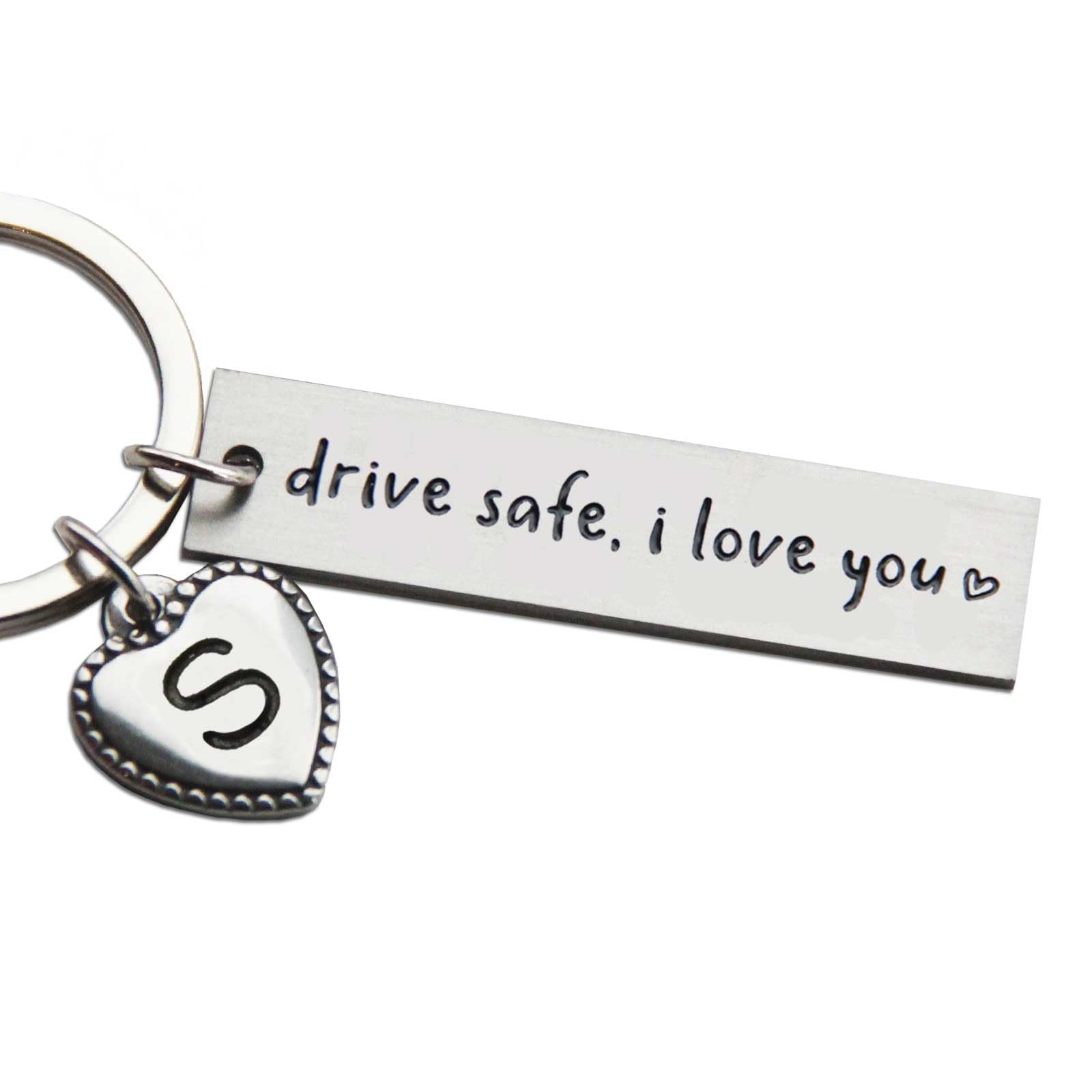 Personalized Stainless Steel Keychain - Custom Initial Drive Safe Key Chain Gift for Boyfriend, New Driver, Valentine's Day | Durable Stamped Metal Key Ring for First Car, Anniversary & Romantic Occasions