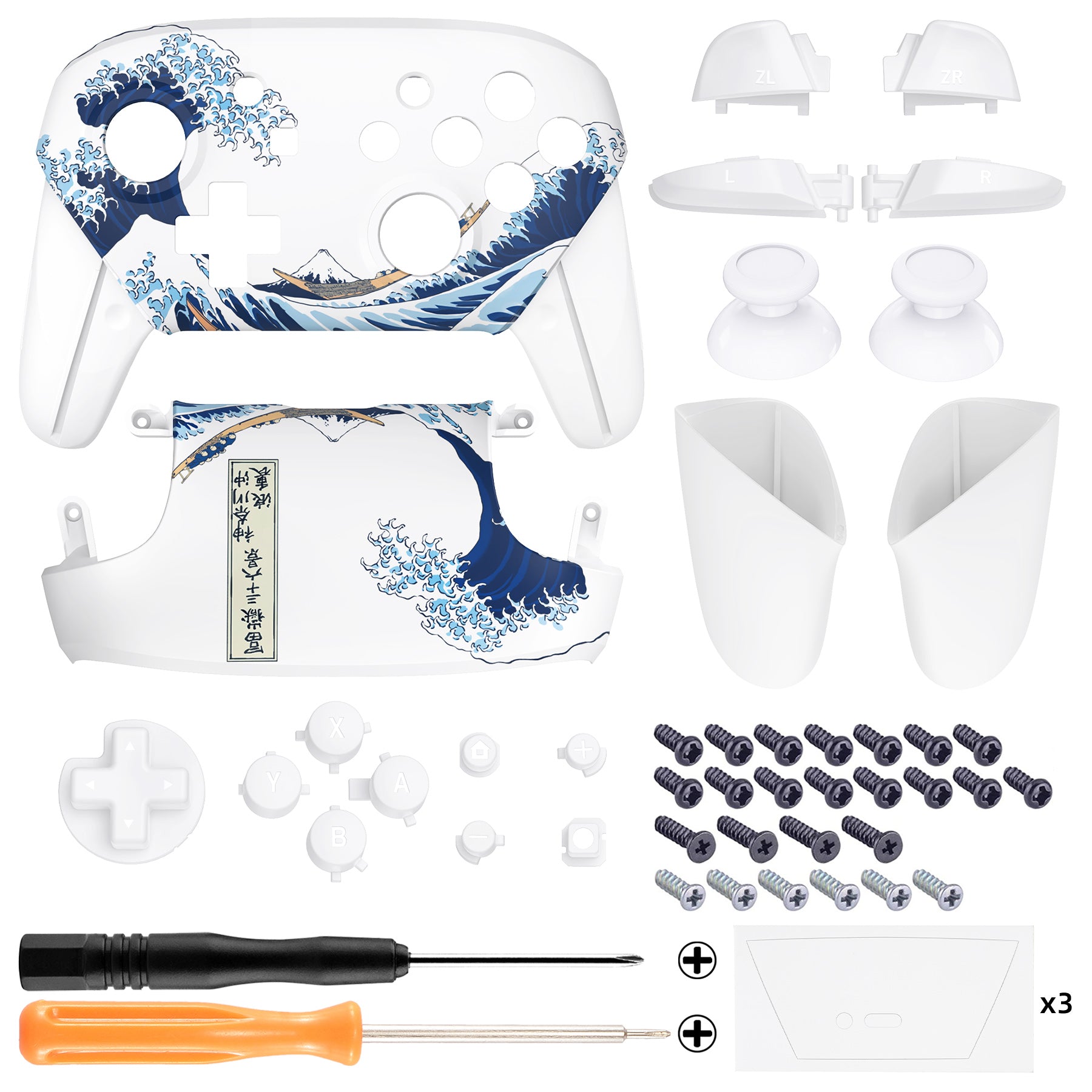 eXtremeRate The Great Wave Off Kanagawa Faceplate & Backplate Set for Nintendo Switch Pro Controller - Custom Replacement Parts (Controller Not Included) - Perfect for Gaming Enthusiasts & Art Lovers - FRT111