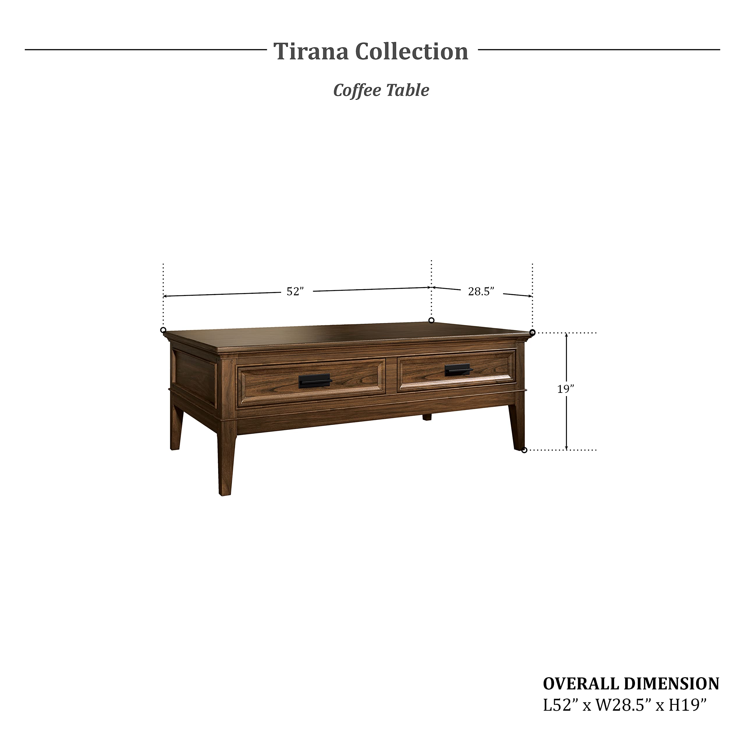 Lexicon Tirana Coffee Table - Brown Cherry Finish - Modern Living Room Furniture for Home & Office Decor