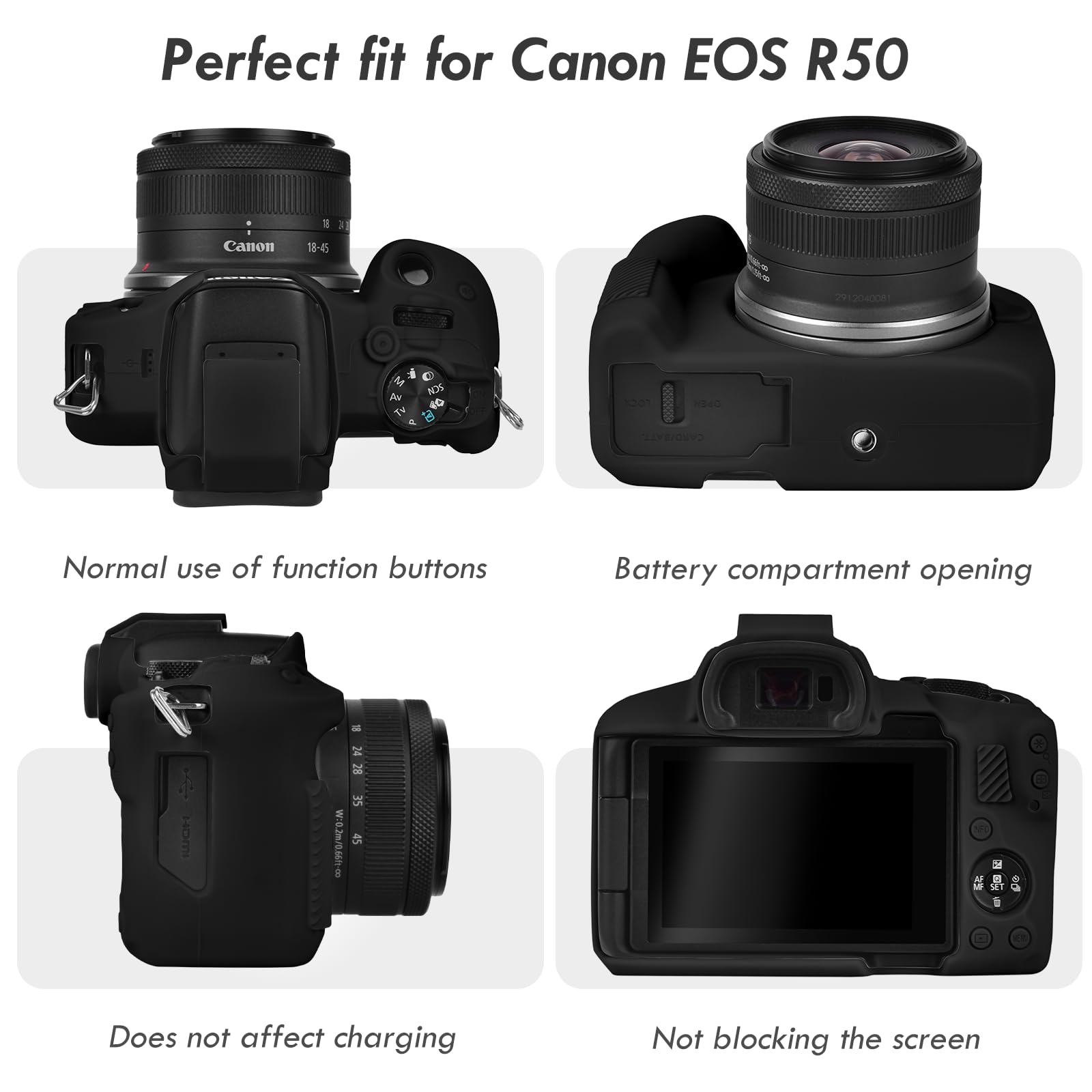 Rieibi Soft Silicone Protective Case for Canon EOS R50 Camera - Lightweight, Durable Cover for EOSR50 (Black) | Perfect for Travel, Outdoor Photography & Everyday Protection
