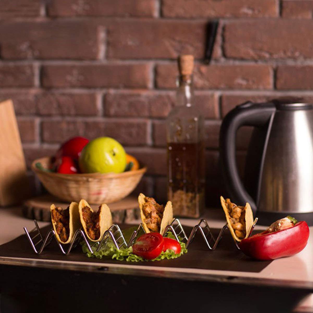 Cabilock Roll Taco Holder Stand - 3-Pack Stainless Steel Taco Rack for Mexican Pancakes, Tortillas & Wraps - Perfect for Parties, BBQs & Taco Tuesday Dinner