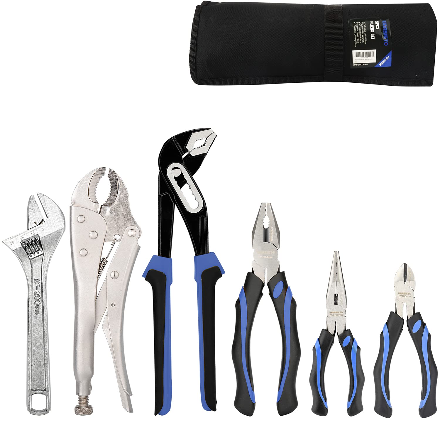 6-Piece Pliers Set - Home & Auto Repair Tool Kit with Groove Joint, Long Nose, Diagonal Cutting, Locking, Adjustable Wrench & Linesman Pliers | Durable Steel Construction | Storage Pouch Included | Perfect for DIY Projects, Plumbing, Electrical Work & Automotive Repairs