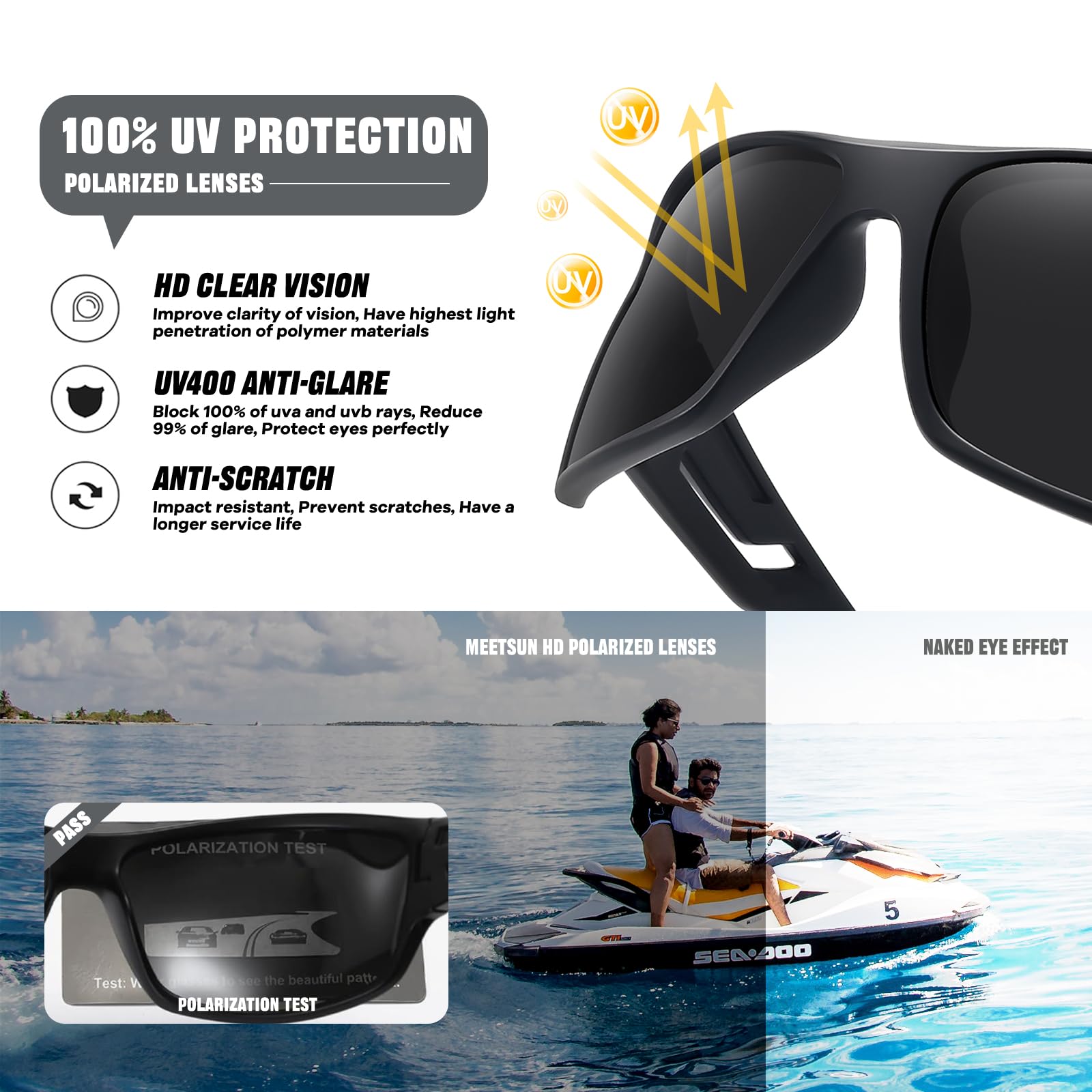 MEETSUN Polarized Sports Sunglasses for Men & Women - UV400 Protection Wrap Around Sunglasses for Driving, Cycling, Fishing & Outdoor Activities | Lightweight & Shatterproof for All-Day Comfort