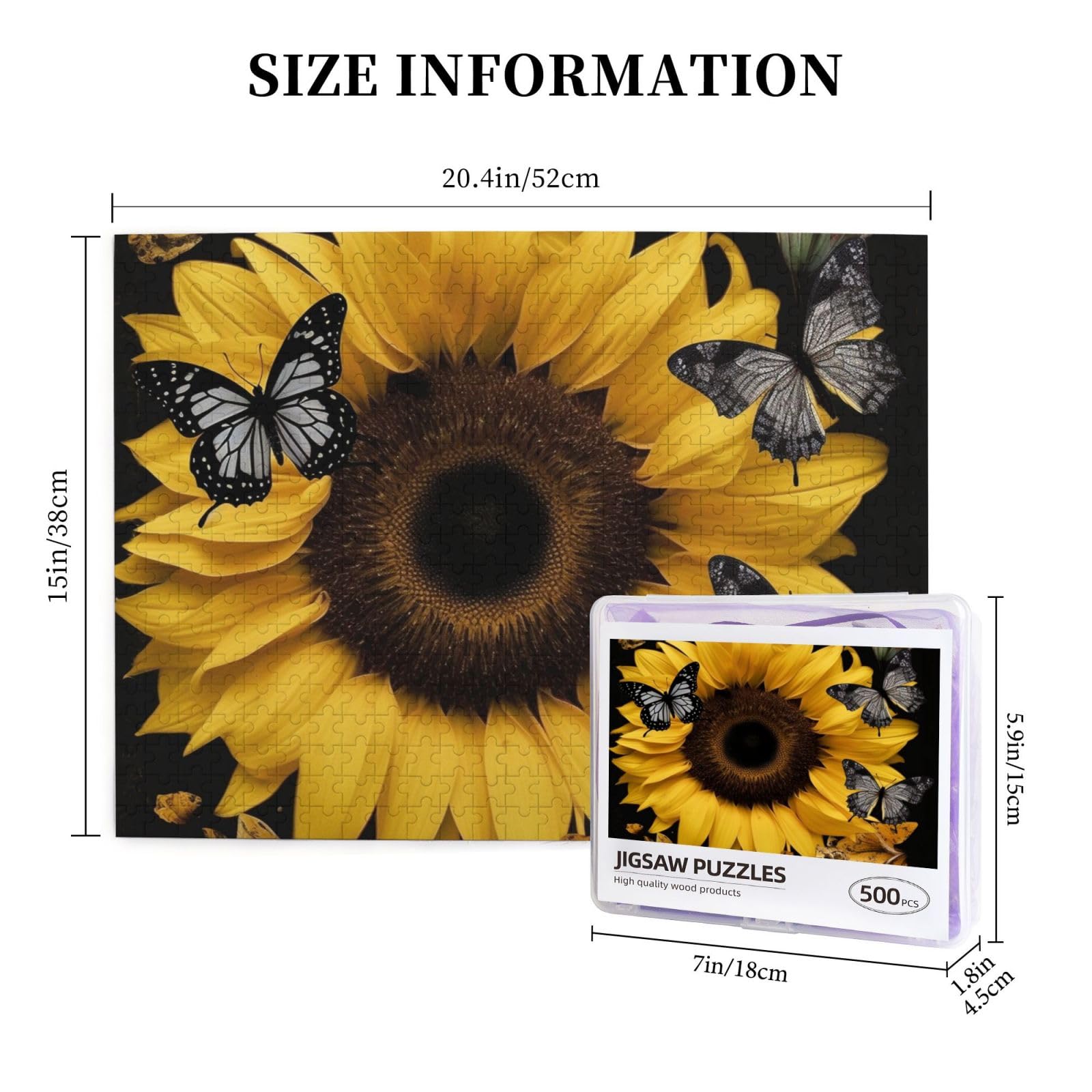 500-Piece Wooden Jigsaw Puzzle - Butterfly & Sunflower Personalized Photo Puzzle for Adults (20.4