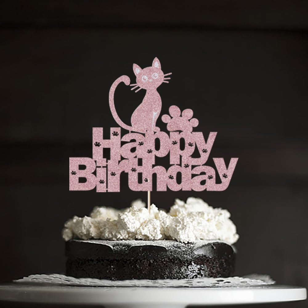 Happy Birthday Cake Topper - Sleyberoy Cat & Animal Theme for Baby Shower, Birthday Party Supplies for Boys & Girls | Perfect for Cakes, Cupcakes & Dessert Decorations
