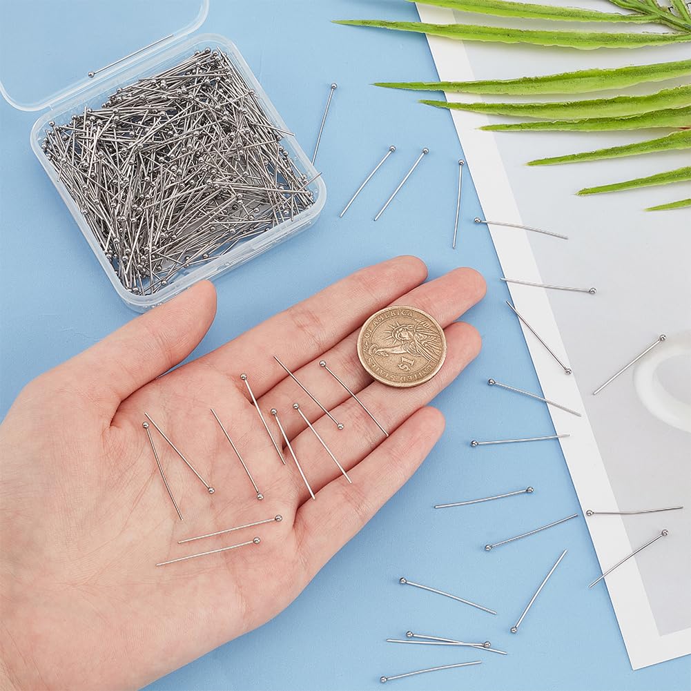 500pcs Ball Head Pins 30mm - 304 Stainless Steel Jewelry Making Pins 21 Gauge - Bendable Headpins for DIY Beading, Earrings, Pendants, Bracelets & Necklaces - Perfect for Jewelry Crafting & DIY Projects