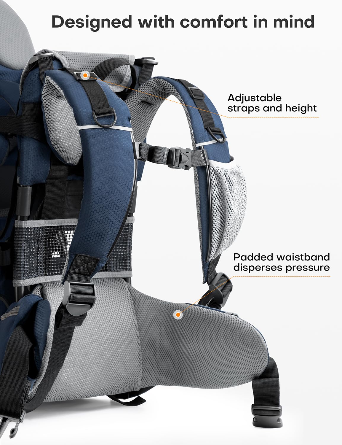 **Besrey Baby Backpack Carrier - Adjustable Toddler Hiking Backpack with 3-Height Safety Seat, Lightweight Foldable Frame & Large Capacity - Perfect for Outdoor Adventures, Travel & Family Hiking (Blue/Grey)**