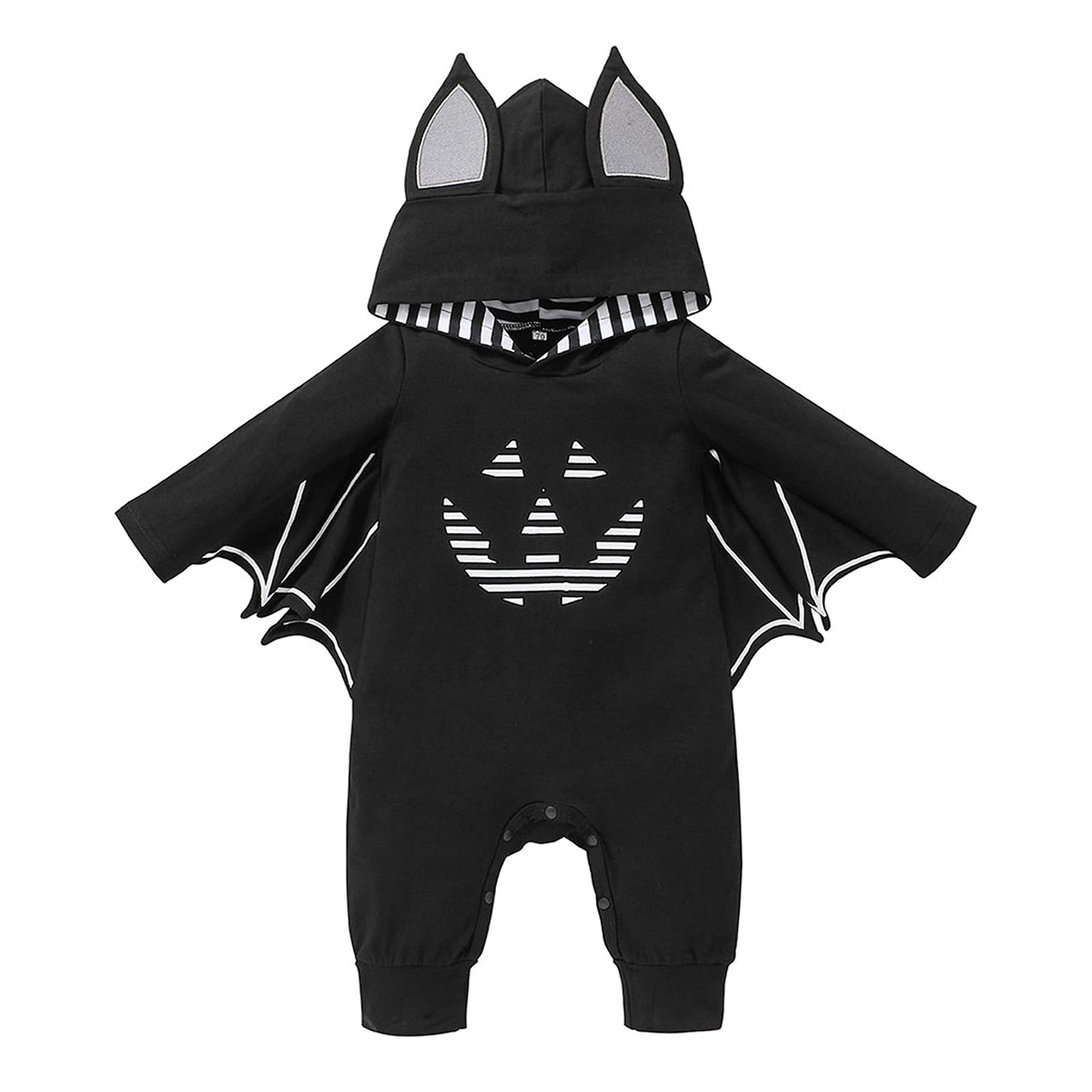 Baby Halloween Costume - Bat Wing Romper with Pumpkin Skull Design | My First Halloween Outfit for Boys & Girls | Soft Bodysuit with Matching Hat for Trick-or-Treating & Photo Shoots