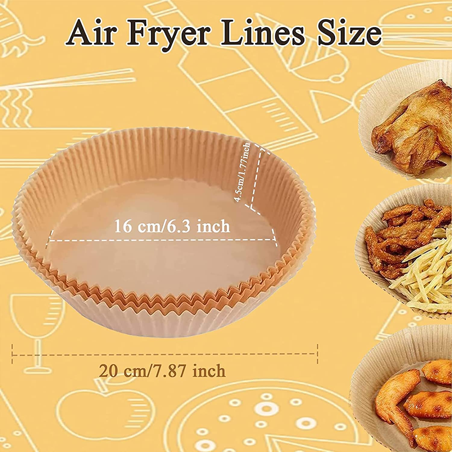 Non-Stick Air Fryer Liners 100Pcs (6.3 inch) with 100pc Disposable Gloves - Oil Proof, Waterproof, Food Grade Parchment Paper for Baking, Roasting, Microwave & Frying - Perfect for Healthy Cooking, Meal Prep & Party Snacks