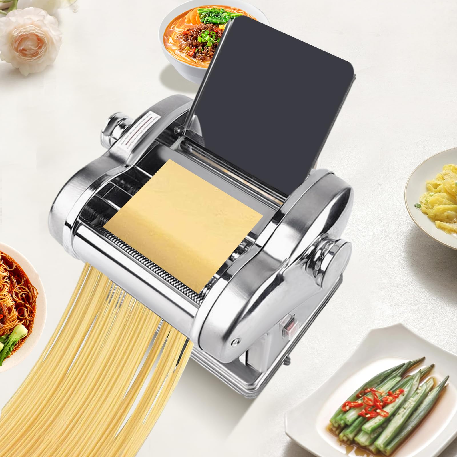 Electric Pasta Maker Machine - Commercial Stainless Steel Dough Roller & Noodle Sheeter (135W) with Adjustable Thickness for Homemade Spaghetti, Lasagna & Asian Noodles | Perfect for Restaurants, Home Kitchens & Italian Cooking Enthusiasts