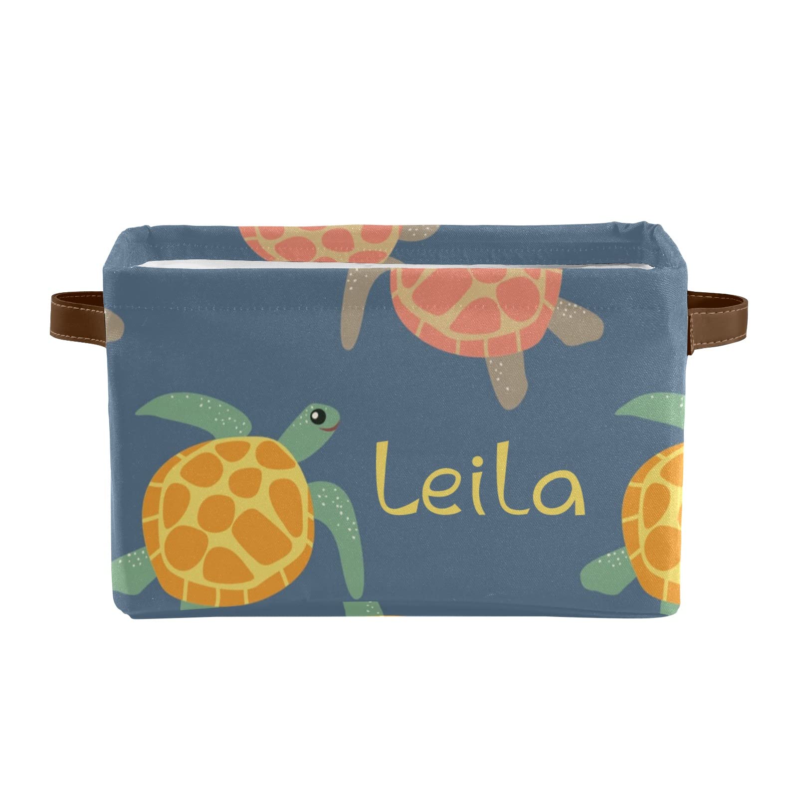 Personalized Sea Turtle Storage Baskets with Handles - 4 Pack Custom Name Text Fabric Bins for Home, Nursery & Pet Organization | Perfect for Toys, Laundry & Dog Supplies