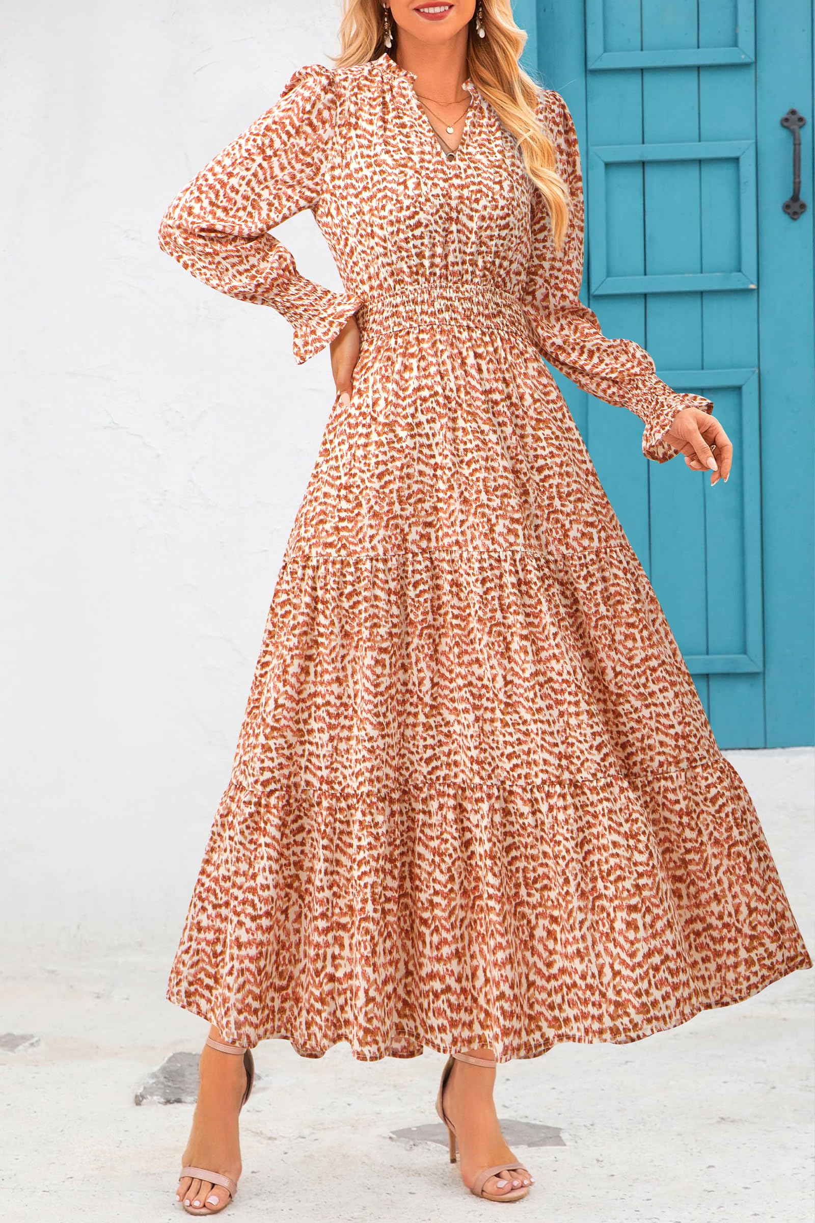 PRETTYGARDEN Women's Floral Maxi Dress 2025 - Long Sleeve V-Neck A-Line Boho Party Dress for Spring Summer | Beach Wedding, Vacation, Date Night Outfits