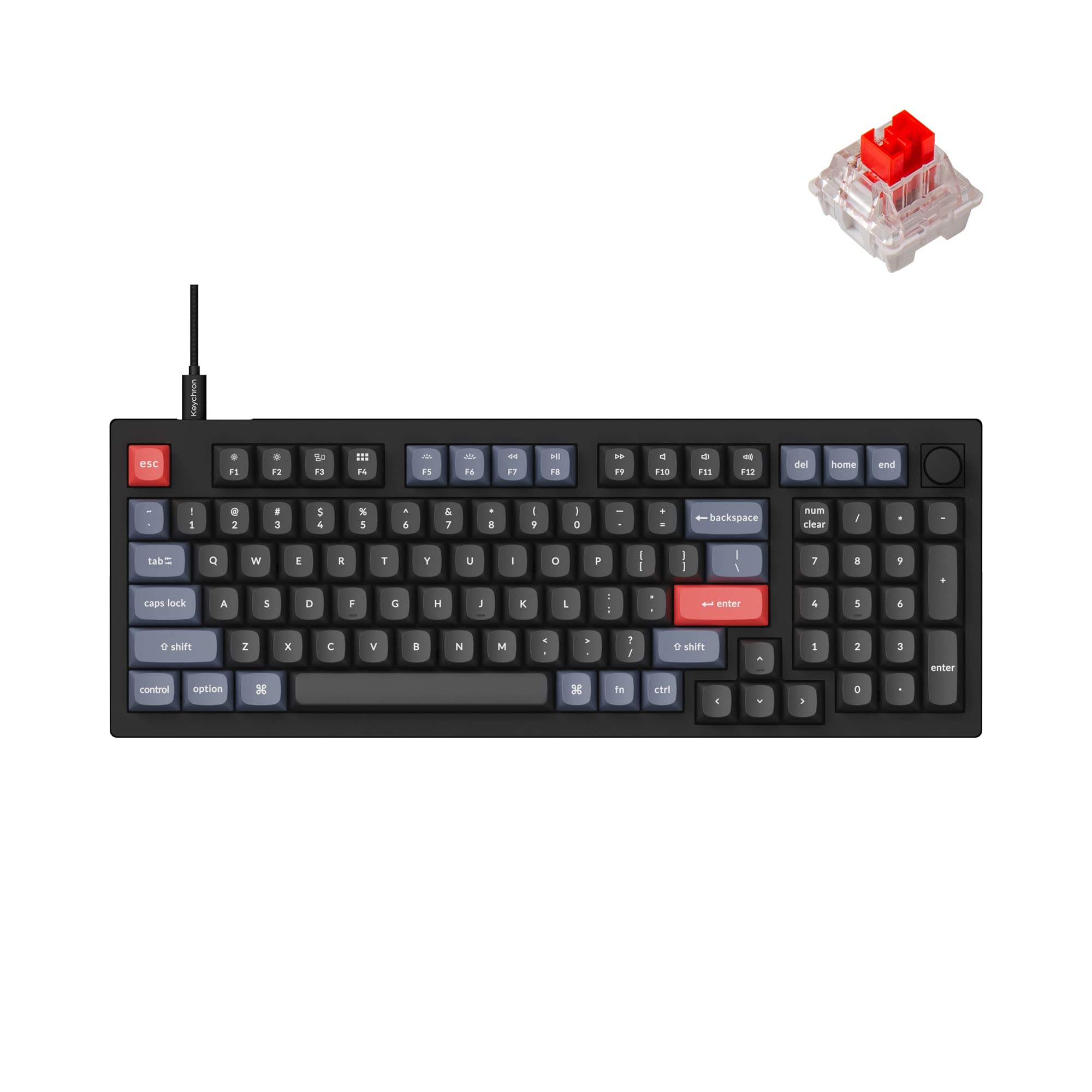 Keychron V5 Wired Custom Mechanical Keyboard with Knob - 96% Compact Layout, QMK/VIA Programmable, Hot-Swappable K Pro Red Switches, Mac/Windows/Linux Compatible (Black) - Perfect for Gaming, Coding & Office Work